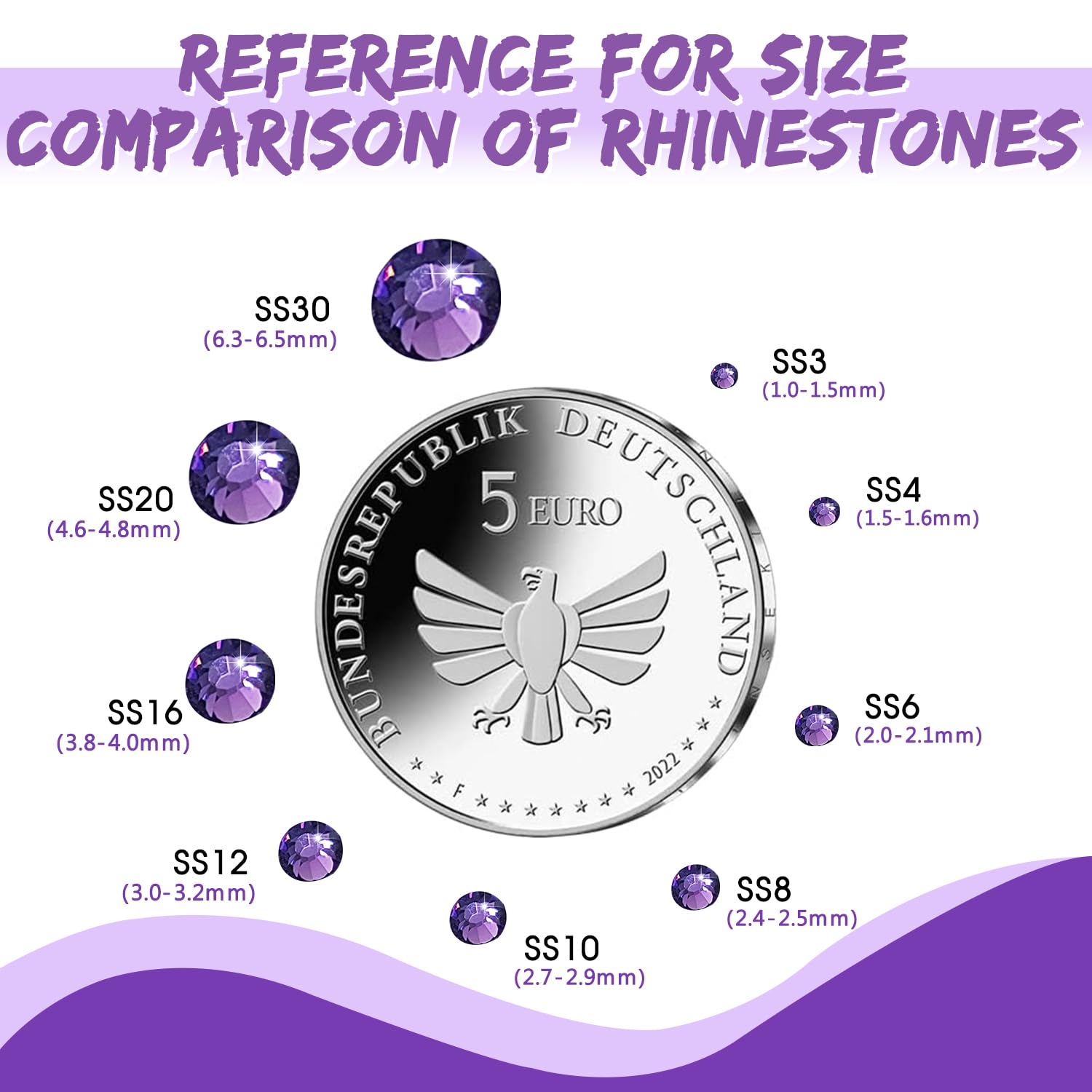 Liliume 5000pcs Hotfix Rhineston 6 Sizes 2mm 3mm 4mm 4.8mm Rhinestones for Craft Shoes and DIY Crafts(Purple) - Image 3
