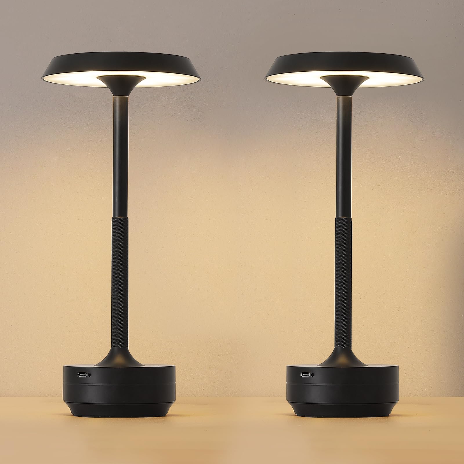 2 Pack Cordless Rechargeable LED Table Lamp, Portable Desk Lamp，Black