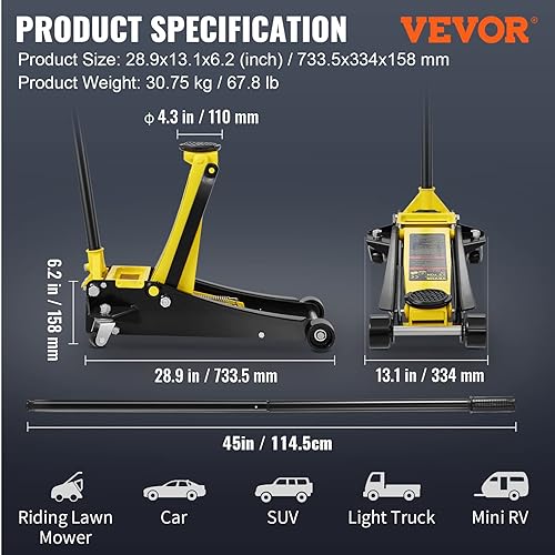 Miniatura 7 de VEVOR Gato de suelo, gato de piso de perfil bajo de 2.5 toneladas, gato de piso de carreras de acero resistente con bomba de elevación rápida de