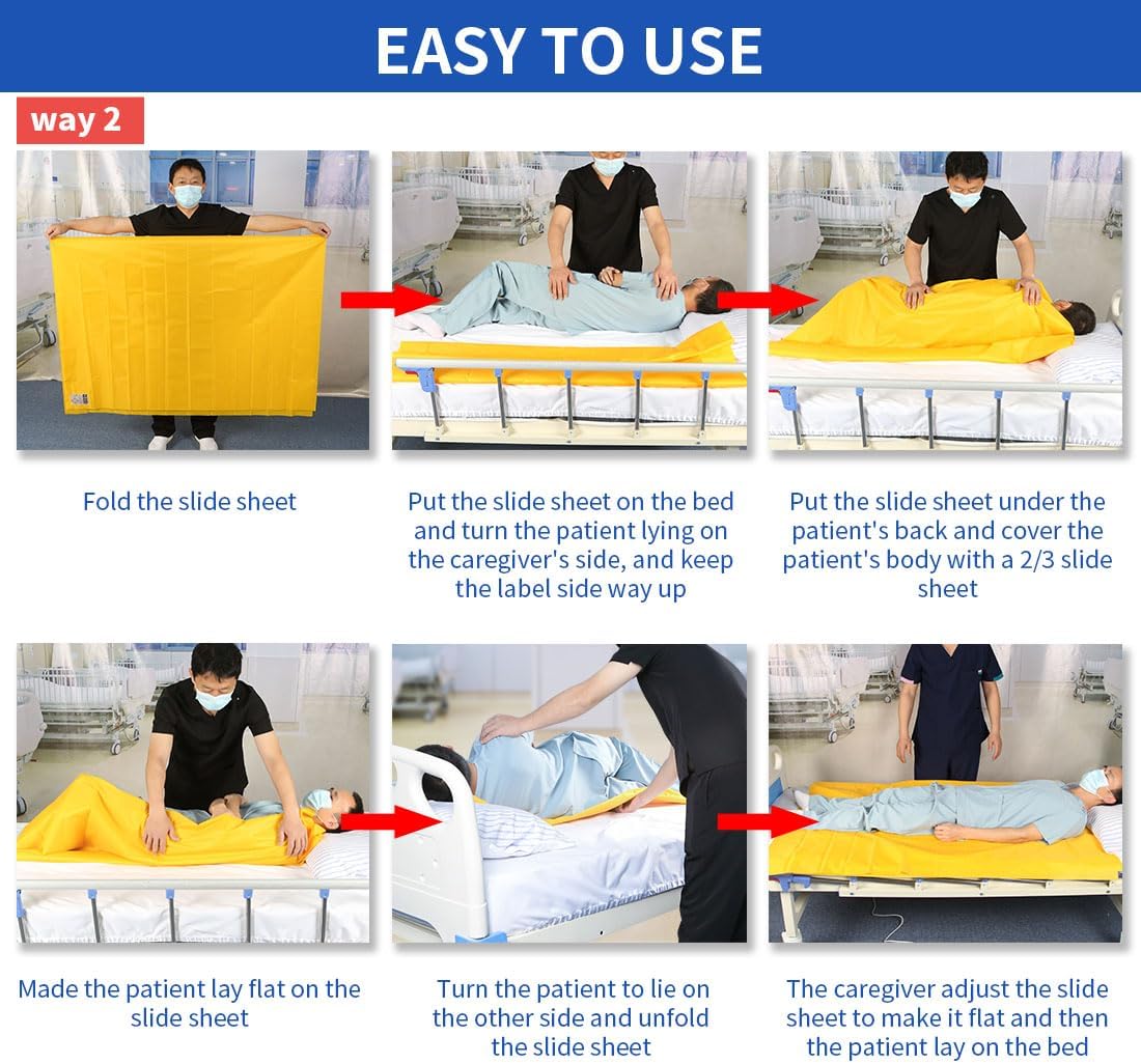 EZ Assistive Patient Transfer Slide Sheet Transfer Draw Sheet for Patient in-Bed Transfer and Repositioning Easy Apply and Use (Yellow-Flat 56 * 78 Inches)