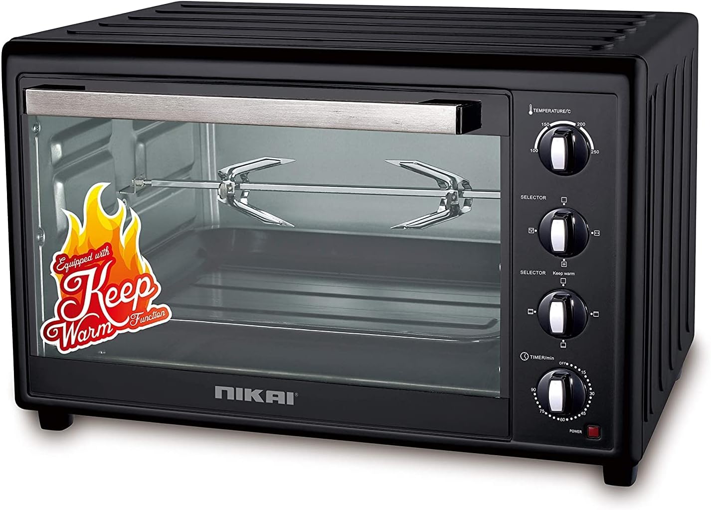 120 Ltr Double Glass Electric Oven, Multifunction Toaster Oven With Convection Fan & Rotisserie, Keep Warm Function For Toasting/Baking/Broiling, NT1201RCAX, Black, 2 Years Warranty