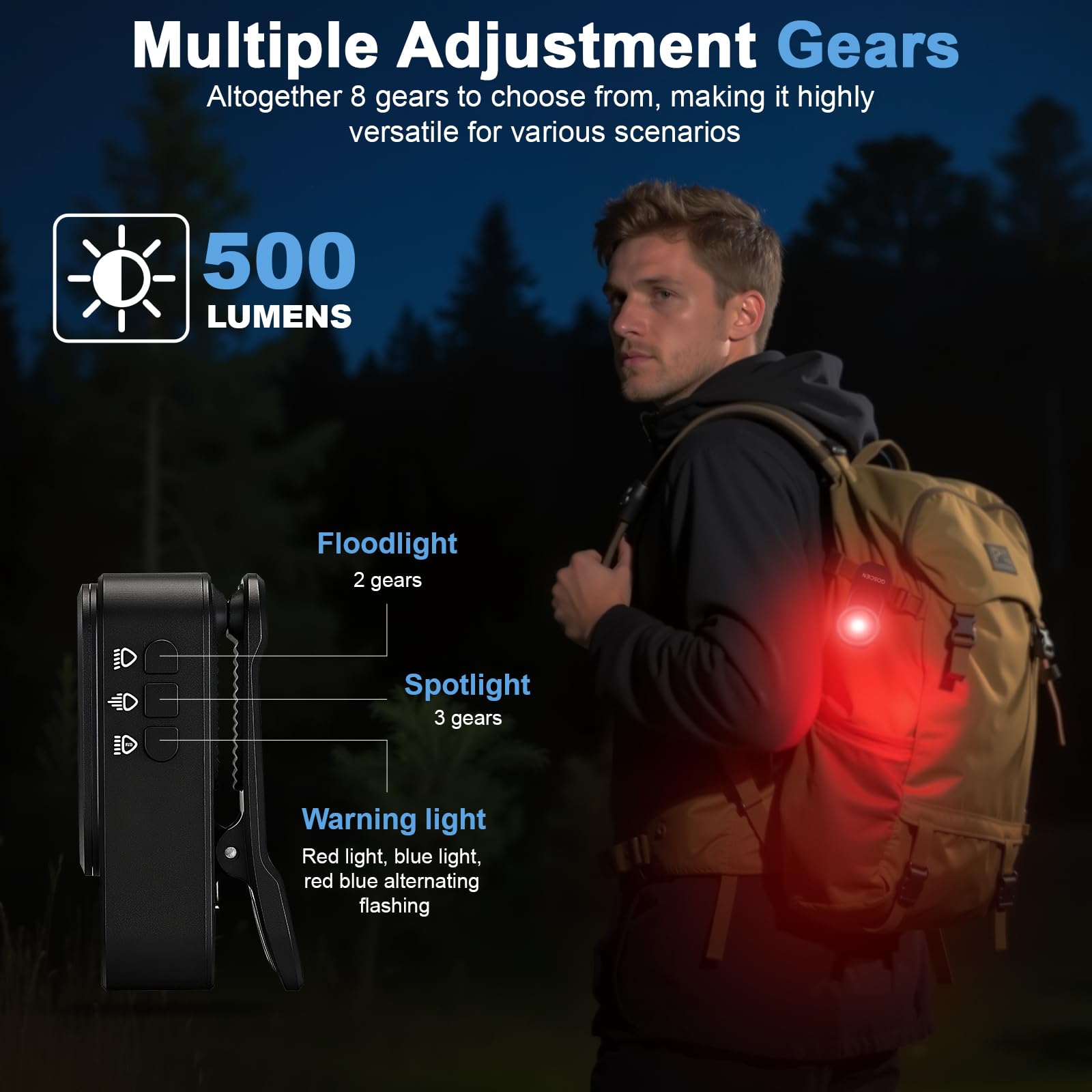 Pro Lampe de poche rechargeable EDC à clip 500 lumens - Étancheité IPX6, 3 modes d’éclairage, recharge USB-C magnétique - Pour cyclisme, urgences, extérieur et plus (Noir)