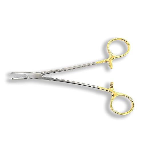 Miniatura 4 de Cynamed TC Mayo Hegar - Soporte para agujasutura con insertos de carburo de tungsteno y anillos de oro, instrumento de grado premium (6 pulgadas)