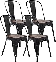 Vista 14 de FDW Juego de 4 sillas de comedor de metal Bronce Sillas laterales Tolix apilables con respaldo Resistente a los arañazos Pies