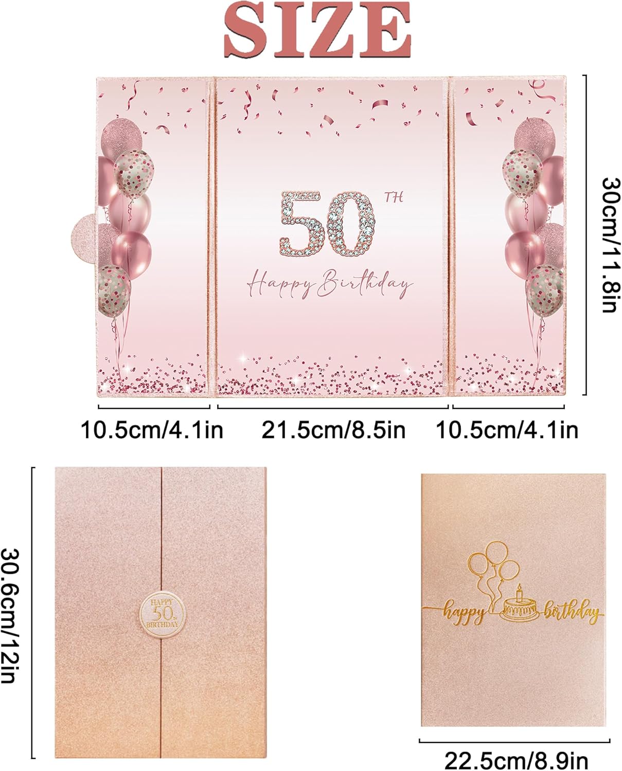 DARUNAXY Rose Gold 50th Birthday Party Decorations, Happy 50th Birthday Alternative Signature Guest Book for Women Pink Cheers to 50 Years Old Gifts 50 Birthday Signing Card Board Party Supplies - Image 3