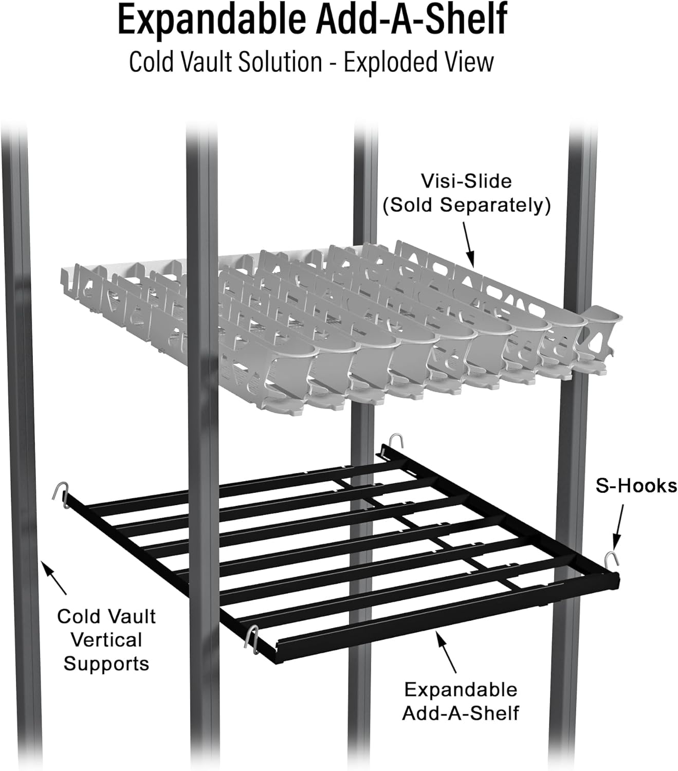 Display Technologies Cold Vault Expandable Add-A-Shelf (Pack of 4) - Maximize Storage and Organization in Your Cold Storage, Drink Organizer for Cans, Bottles and More