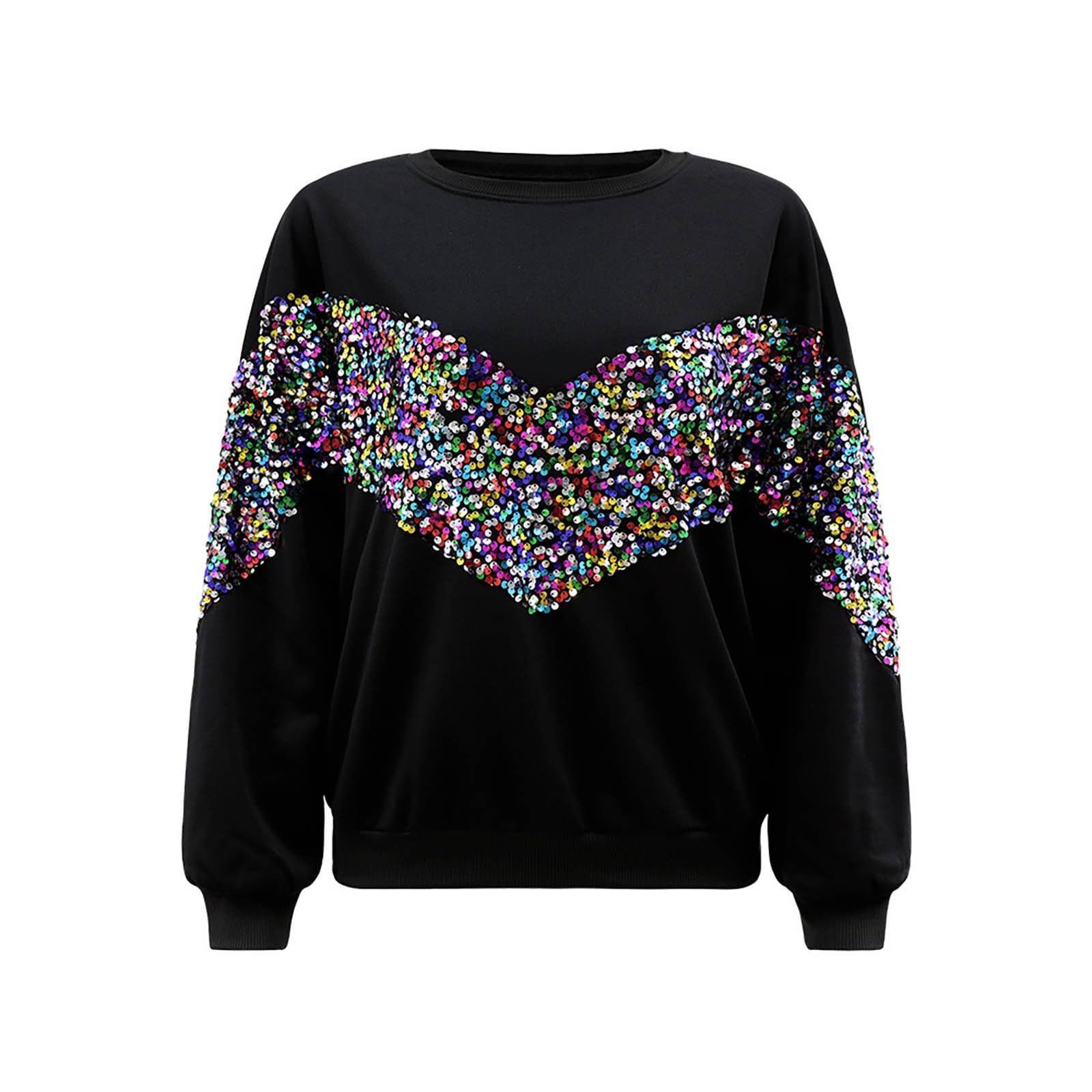 Sudadera Mujer Sin Capucha，Sudadera Mujer Cuello Manga Larga con Lentejuelas Ropa Informal Otoño Invierno