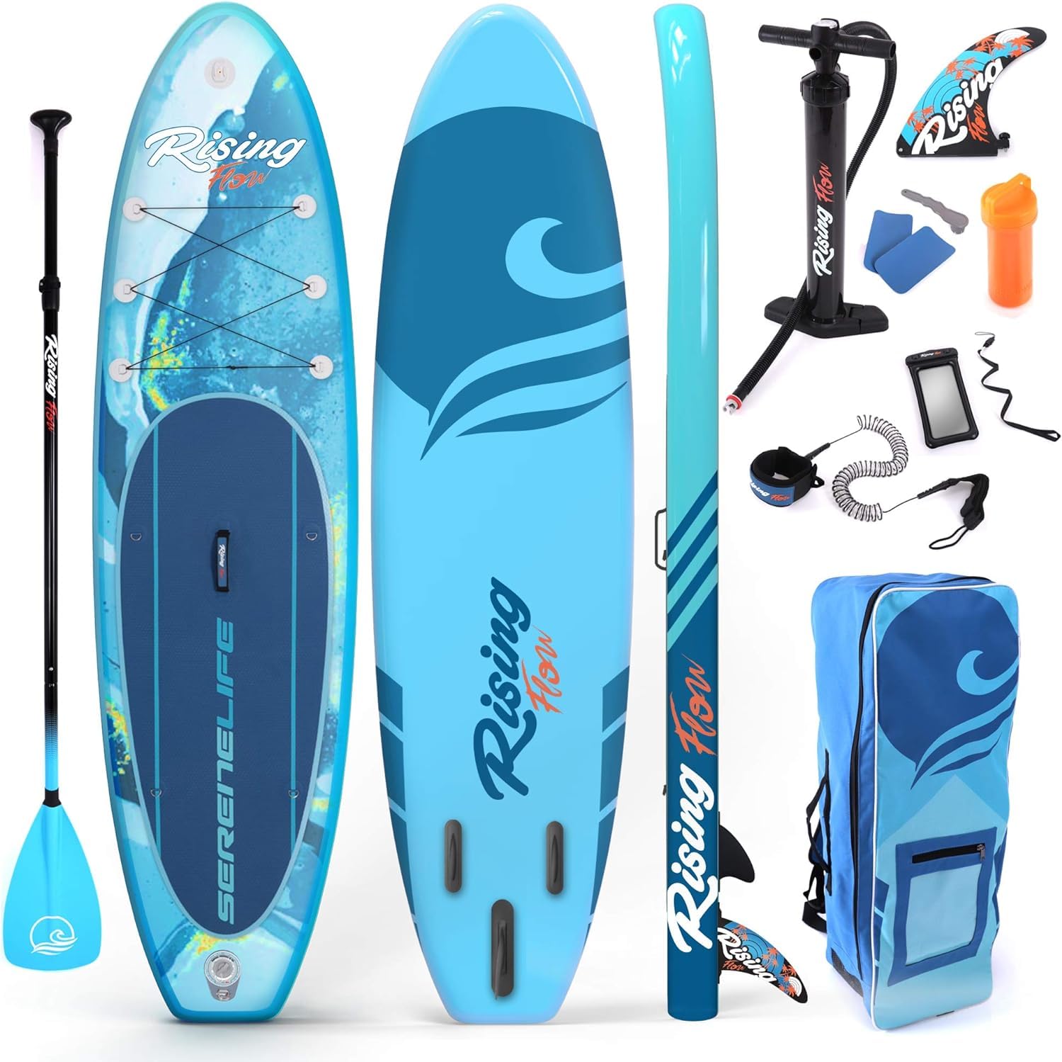 SereneLife Tabla de Stand Up Paddle Hinchable (6 Pulgadas de Grosor) con Accesorios Premium Sup y Bolsa de Transporte | Postura Amplia, Aleta Inferior para Remar, Surf, Cubierta Antideslizante