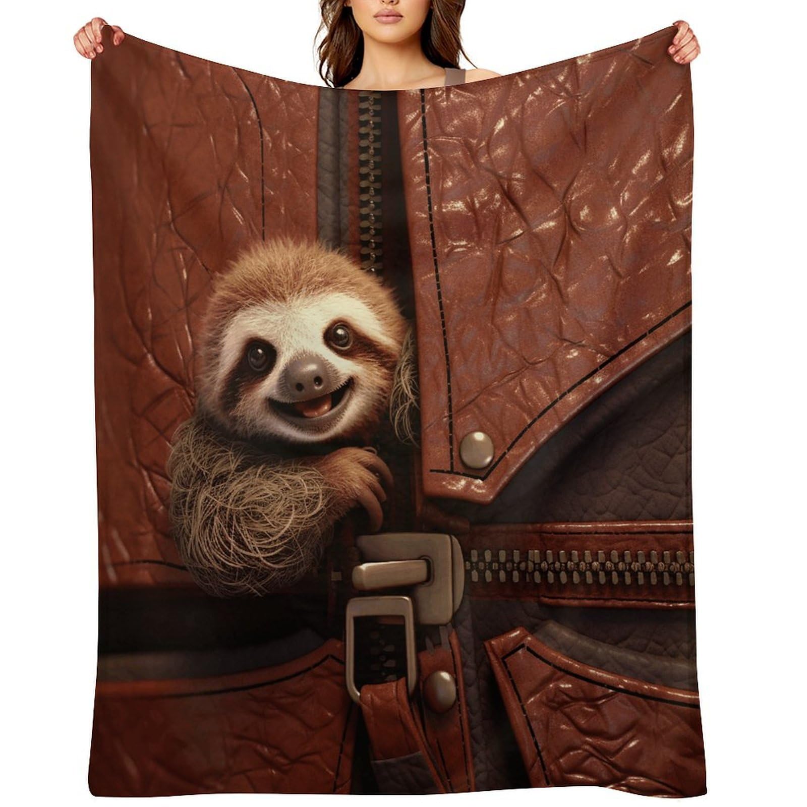 Sloth on Zipper Throw Blanket for Couch and Bed Super Soft Warm Lightweight Throw Blankets Cozy Fuzzy Flannel Blanket Personalized Decorative Blankets for Sofa Decor 30"x40"
