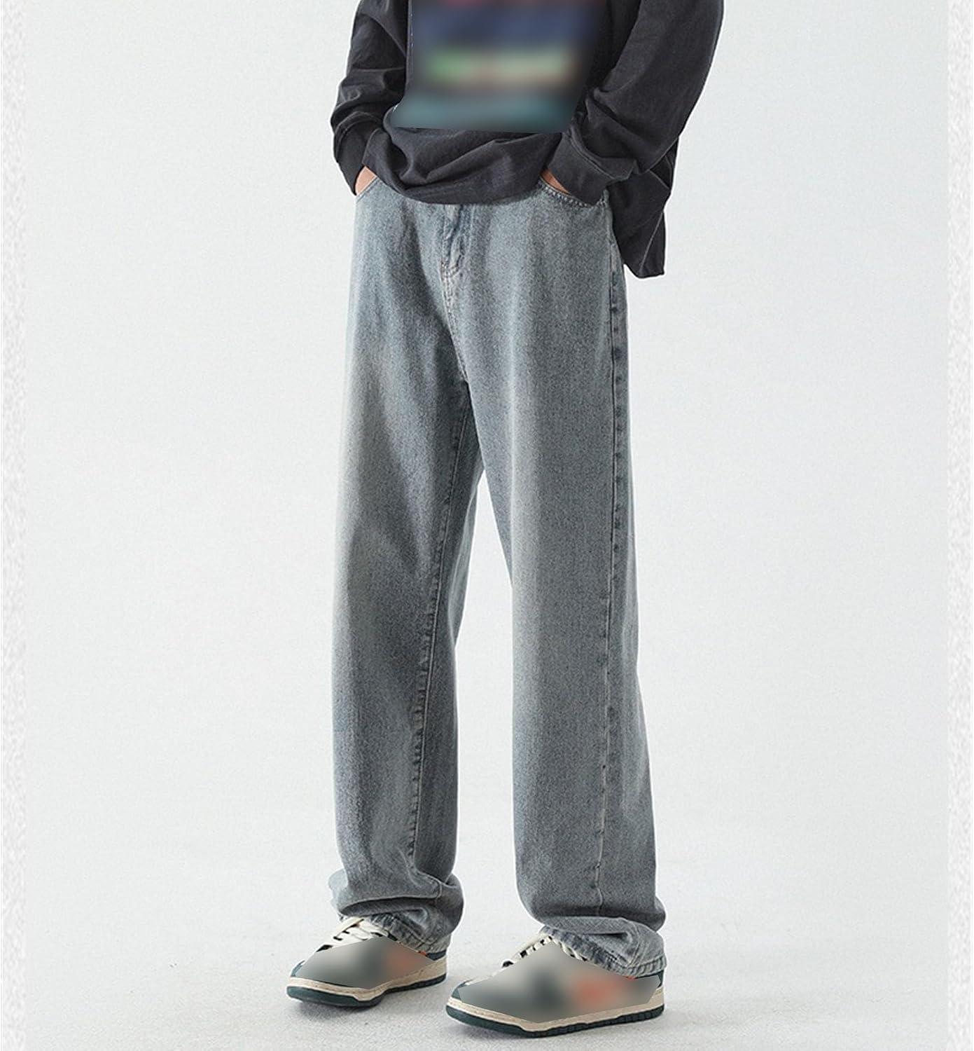 JEsilunmaMY Men's Hip Hop Straight Leg Jeans Loose Fit Streetwear Wide Leg Denim Pants Casual Cotton Baggy Jean Trousers