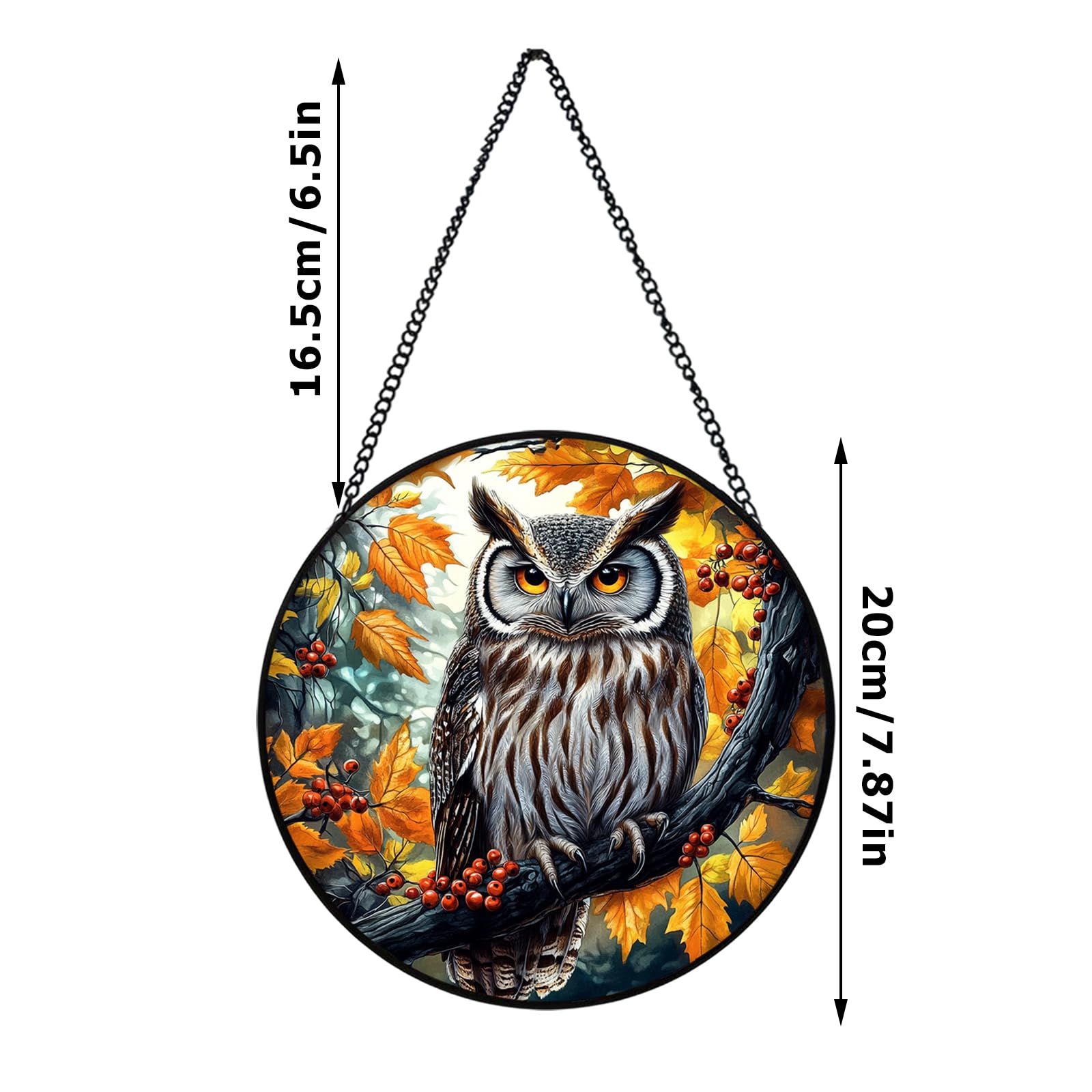 Xuoxeji Owl Stained Glass Window Hanging, 20cm/7.8in Owl Stained Glass Birds, Owl Gifts for Bird Lovers, 20cm/7.87in - Image 2