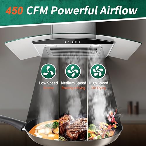 Miniatura 2 de Tieasy Campana extractora de 30 pulgadas, campana de cocina de montaje en pared con conducto convertible sin conductosconductos, chimenea de acero