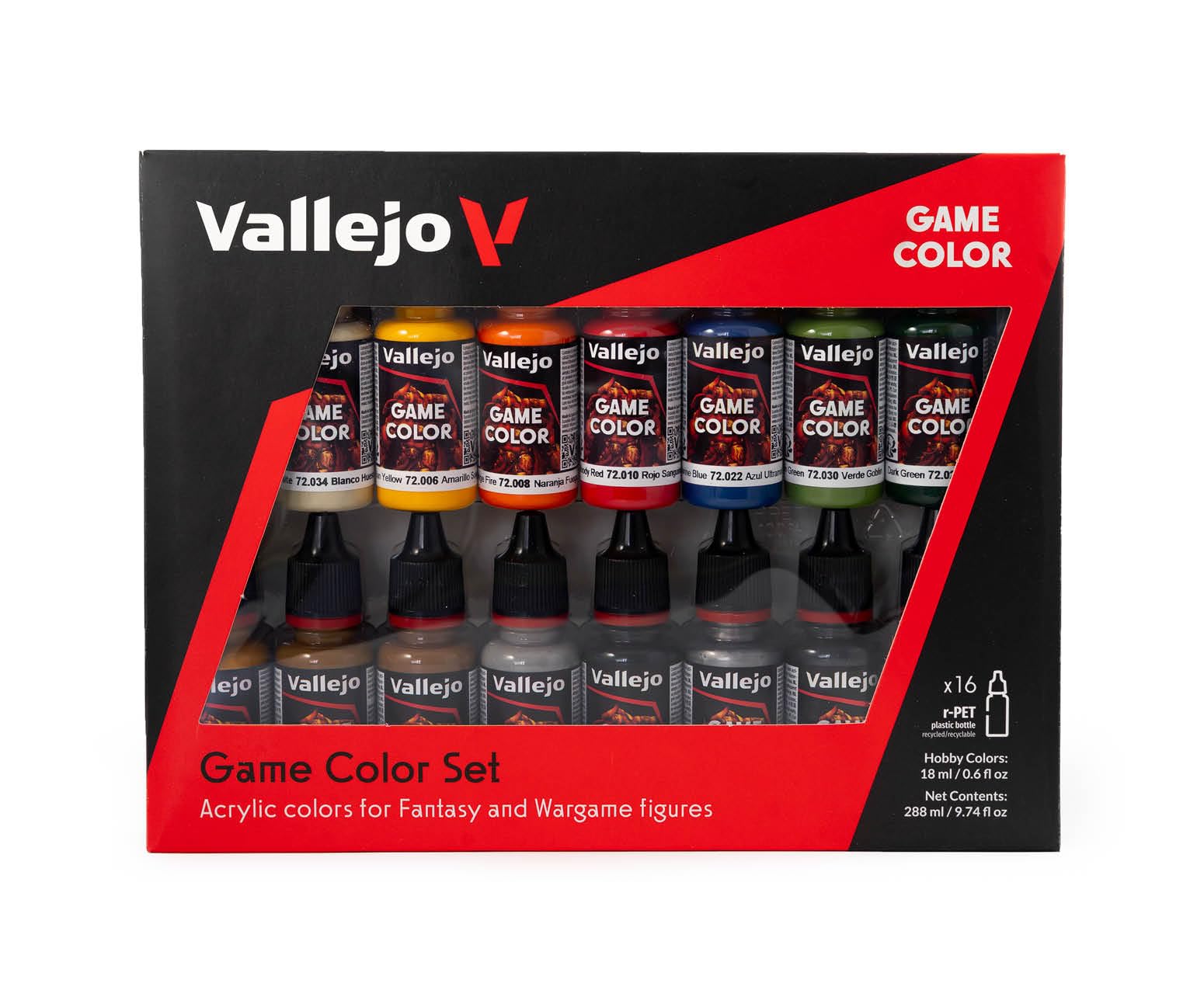 Vallejo Game Color Set de Pintura Acrílica Introduction. Kit de 16 Colores de Acabado Mate y Metalizado en Botellas de 18 Ml con Cuentagotas. Estuche de Iniciación para Figuras de Fantasía y Wargame