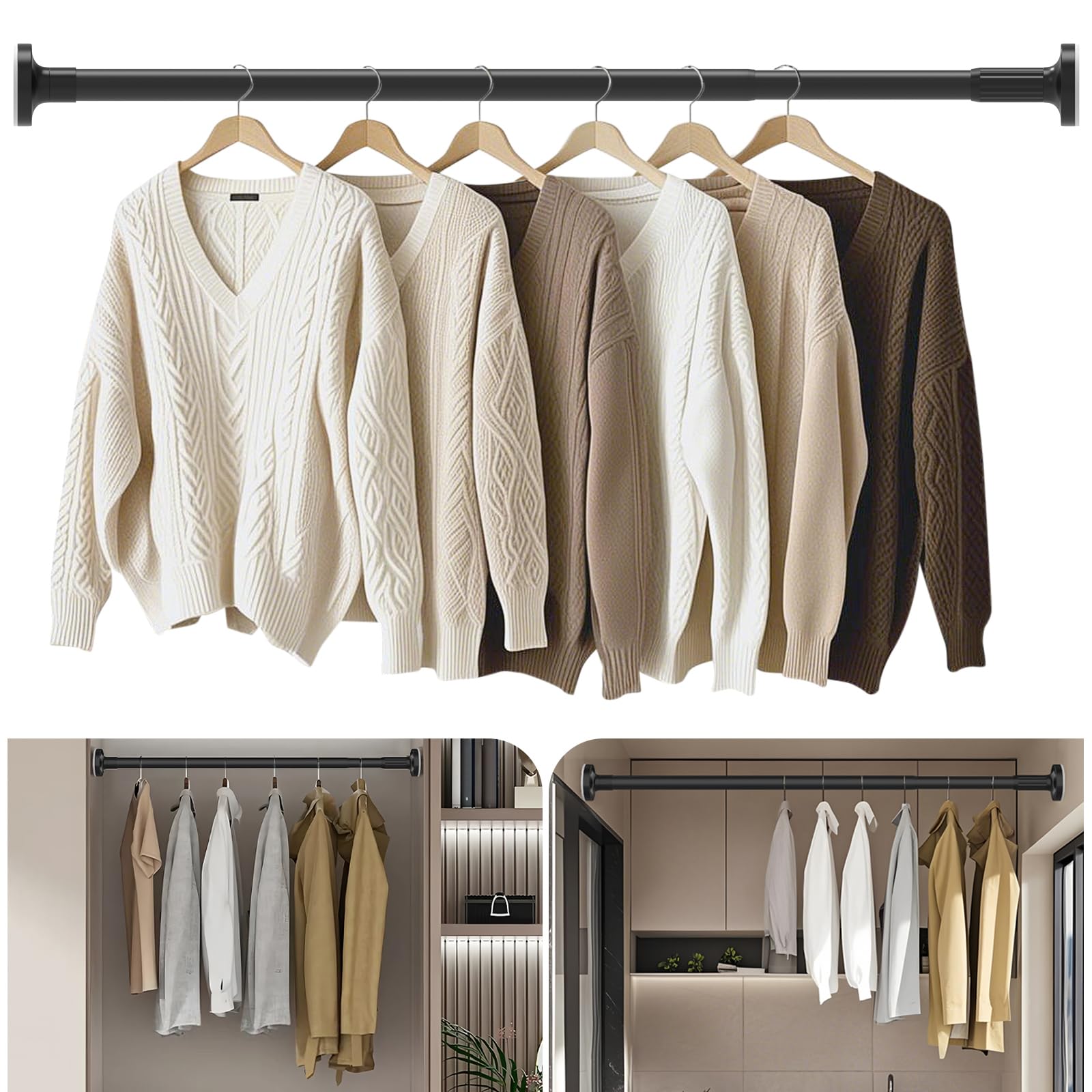 Adjustable Wardrobe Rail, 90-160cm Clothes Rail, Extendable Hanging Rails for Clothes, Heavy Duty Metal Wardrobe Pole Clothes Hanging Rail for Wardrobe, Cabinet, Cupboard, Bathroom, Curtain Rod