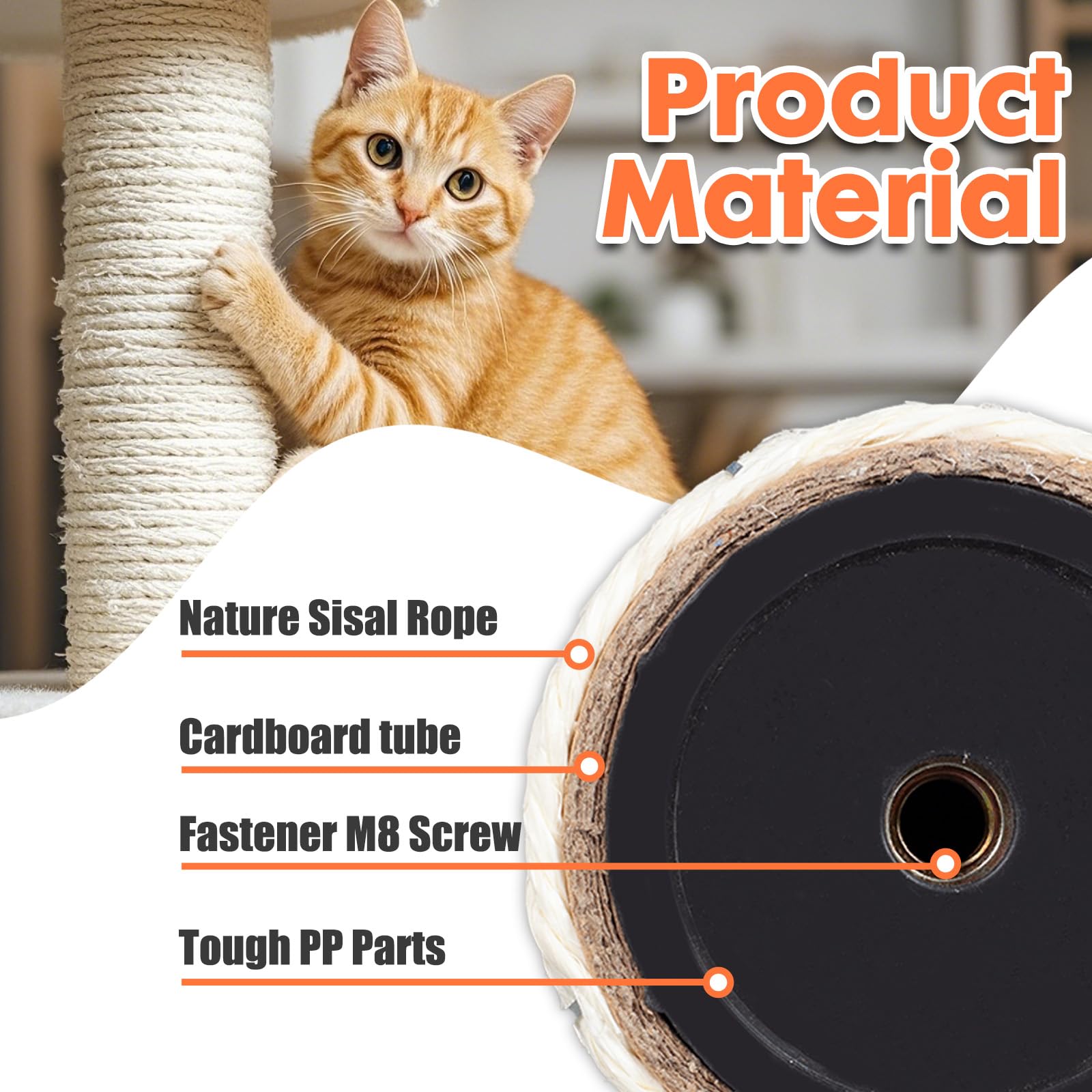 Powerking Poteau de grattoir pour Chat, avec Brosse de Massage Auto-toiletteuse, Champignon 18,9" en Corde de sisal, Griffe à gratter, Jouet interactif pour Chats d'intérieur