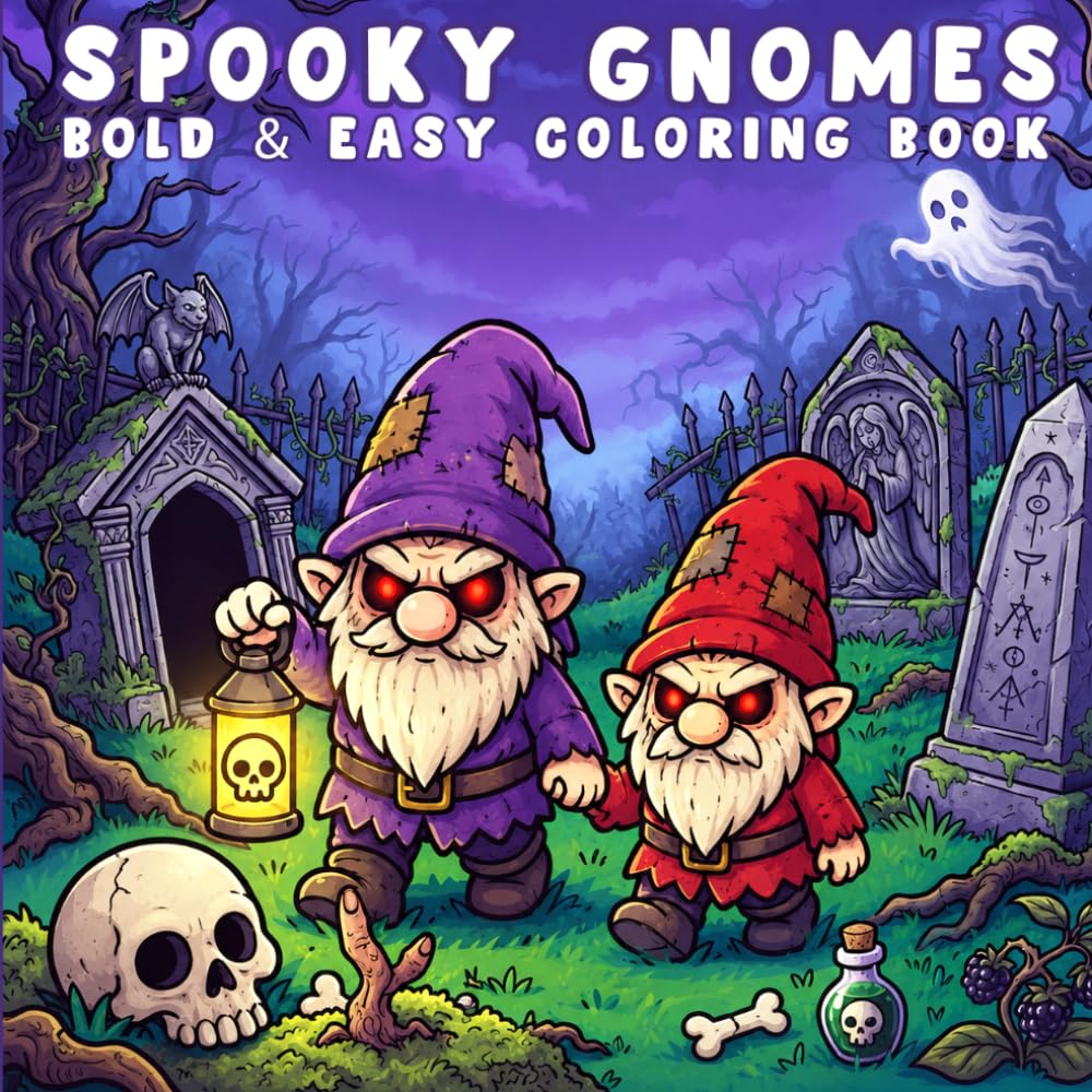 Spooky Gnomes: Bold and Easy Coloring Book for Adults, Teens, and Seniors with Simple and Creepy Gnome Designs for Relaxation