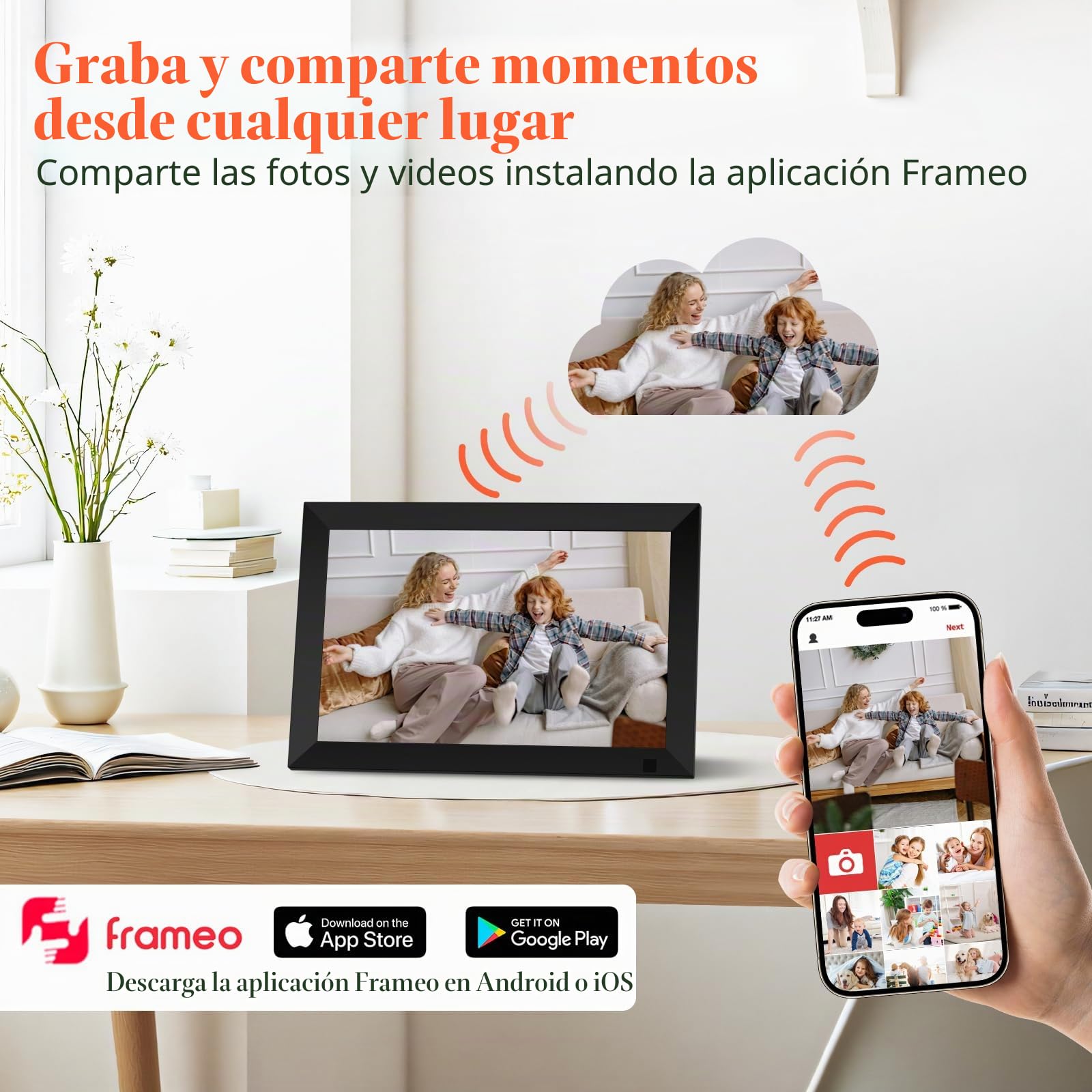 Marco de Fotos Digital WiFi de 10,1 Pulgadas, Memoria Incorporada 64GB, Pantalla Táctil IPS LCD de 1280x800, Funciones de Rotación Automática y Audio, Compartir Fotos y Videos a Distancia