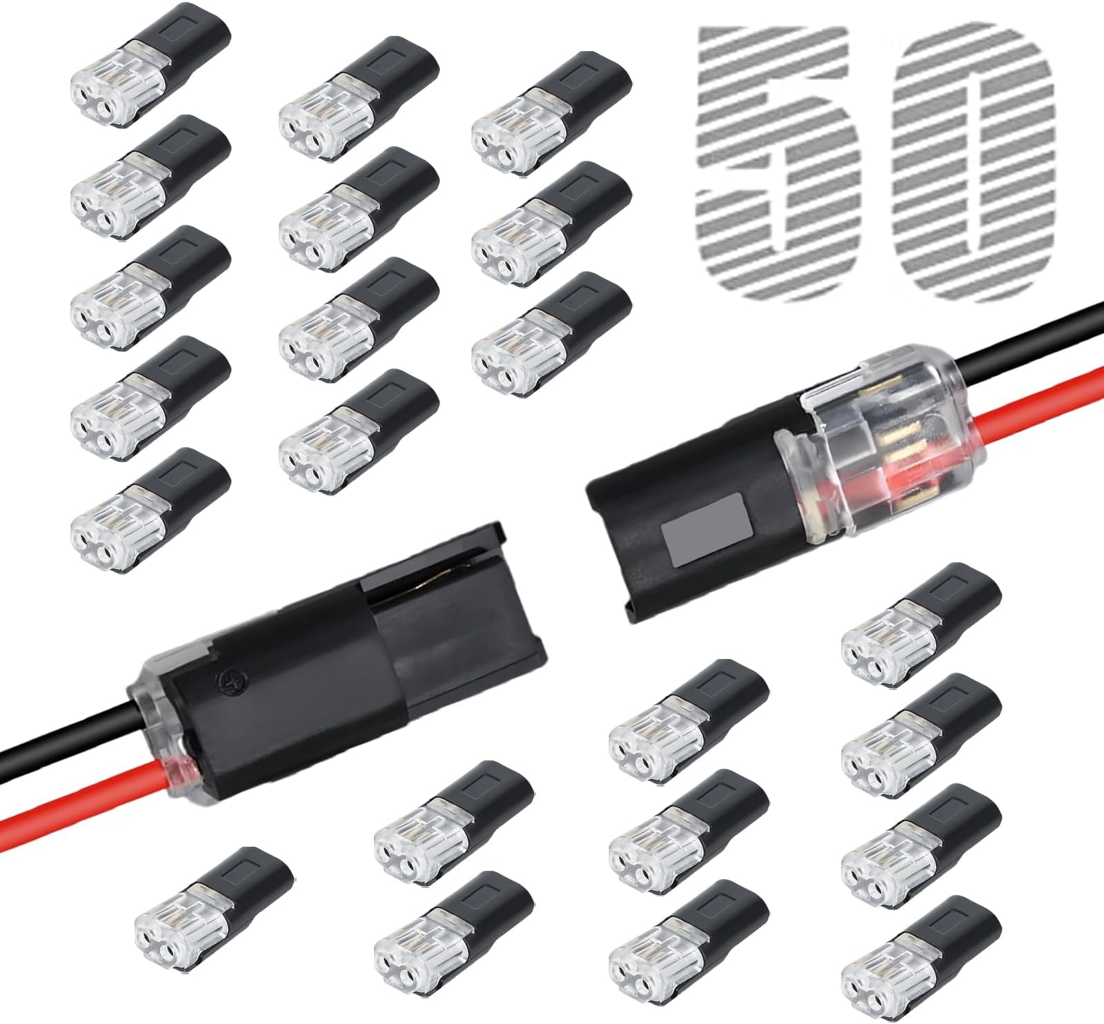 - 50PCS Quick Connect Wire Connectors, Double Wire Plug in Connector with Locking Buckle, Quick Connectors LED Light Strip Connectors 2 Pin for Strip Lights DIY Crafting, No Wire Stripping Cutting