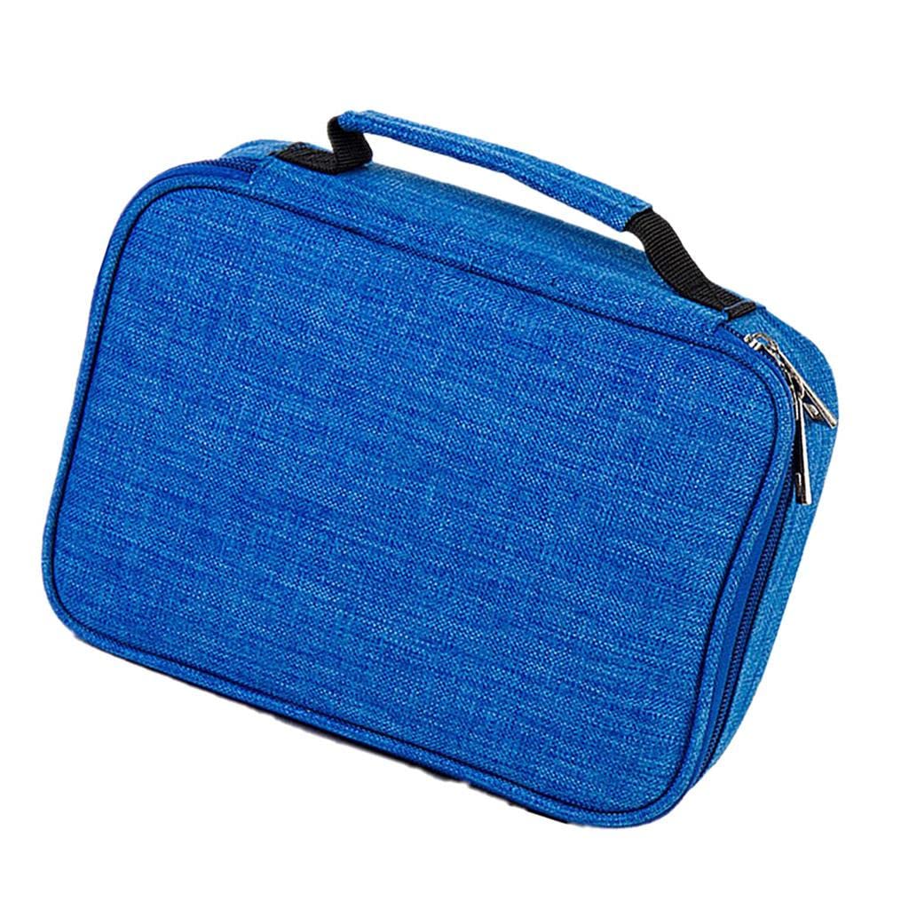 Astuccio colorato con 72 scomparti, ad alta capacità, con cerniera, colore nero, Set da 3 [Blu], 22x16.5x6.5cm