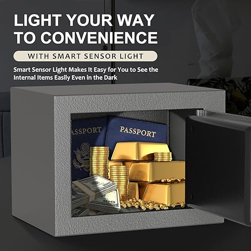 Miniatura 2 de Bostra Caja de seguridad ignífuga con sensor de luz y bolsa ignífuga, caja fuerte para dinero con teclado digital, caja fuerte de seguridad para el