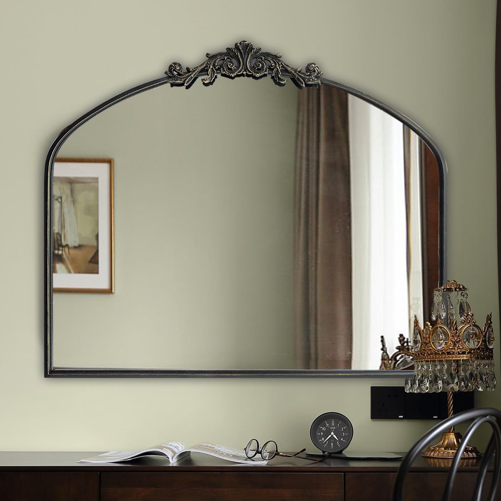 Photo 1 of ** FACTORY SEALED ** WAMIRRO Ornate Black Mirror,Vintage Arched Baroque Antique Mirorrs for Living Room Hallway Fireplace Bathroom Entryway 36"X30"