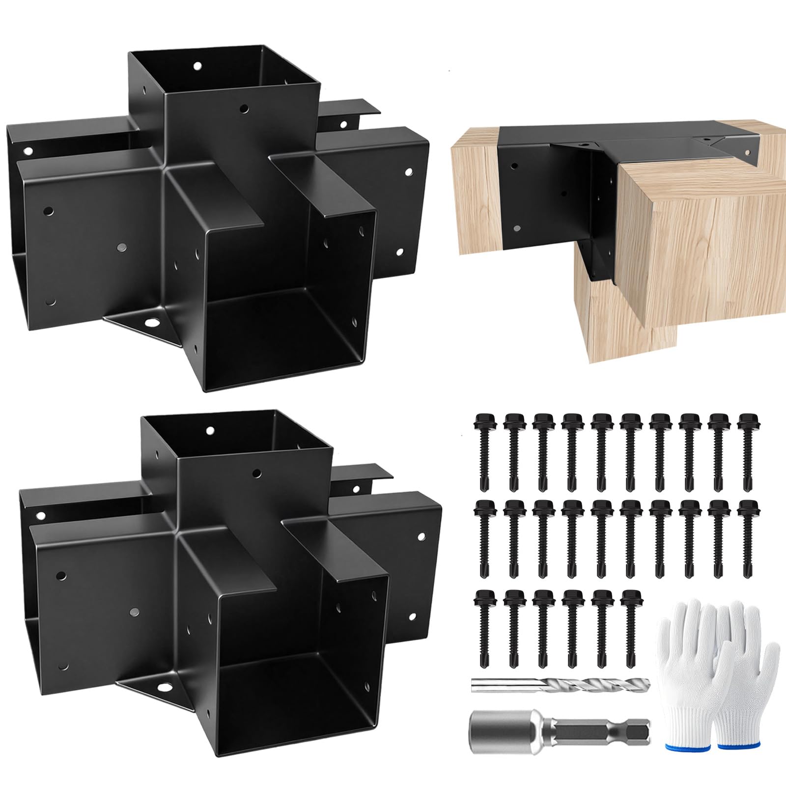 2 staffe angolari a 4 vie, kit fai da te per pergola per lavori in legno per 10,2 x 15,2 cm (effettivo: 14 x 14 cm), staffe per gazebo resistenti per padiglione, poch, capanna di tronchi