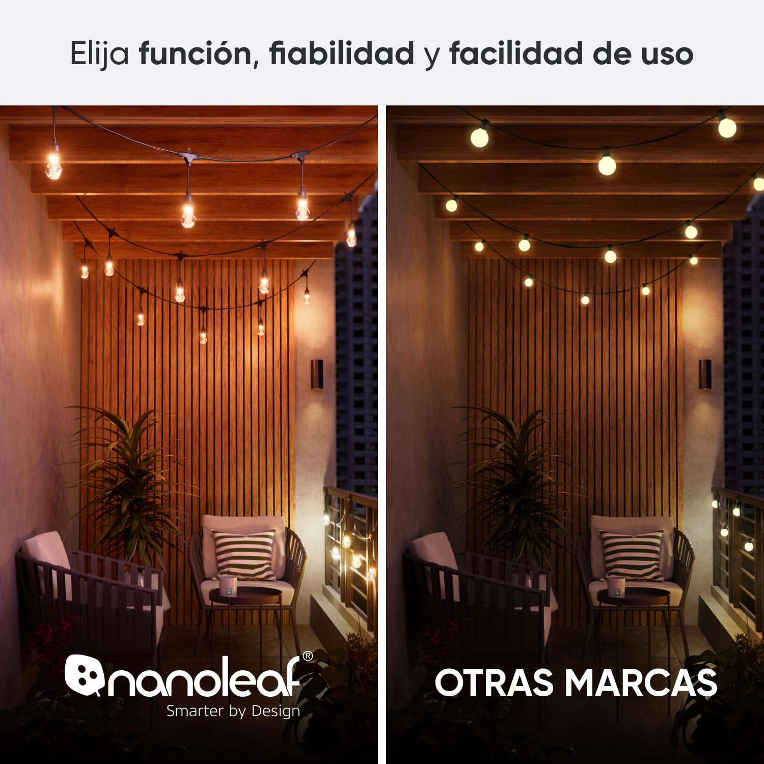 Nanoleaf Matter Essentials, Guirnalda Luces Exterior Starter Kit 30M LED RGBICW - Luces Led 16M Colores, IP65 Impermeable, 40 bombilla inteligente LED, WiFi Bluetooth Matter, para Jardin Terraza