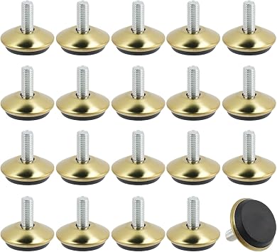 20 Pcs Furniture Leveler Swivel Feet Outdoor Steel Adjustable Furniture Levelers, M8 Threaded Shank Adjust Pads for Table Chair Cabinet Sofa, Gold, 1.34"/34mm