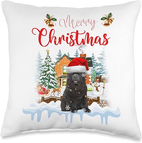 Chow Chow Dog Merry Christmas Store Co Merry Christmas Chow Dog Santa Hat Lights Xmas Throw Pillow, 16x16, Multicolor