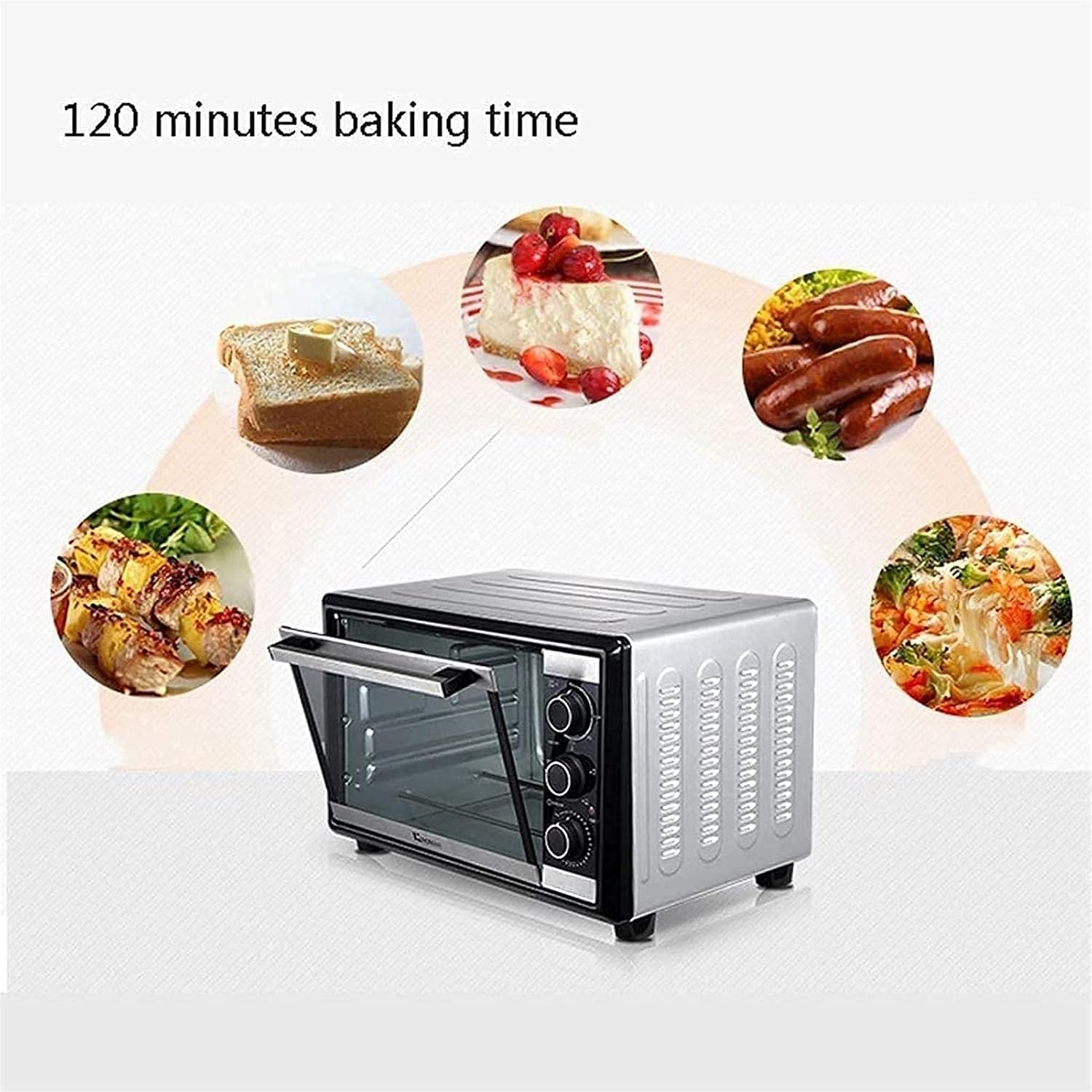 Tabletop Electric Oven 30L Mini Oven Temperature Adjustable 0-250 ℃ and 120 Minutes Timer 1500W Household Three Layer Grill Fully Automatic Aesthetic and l