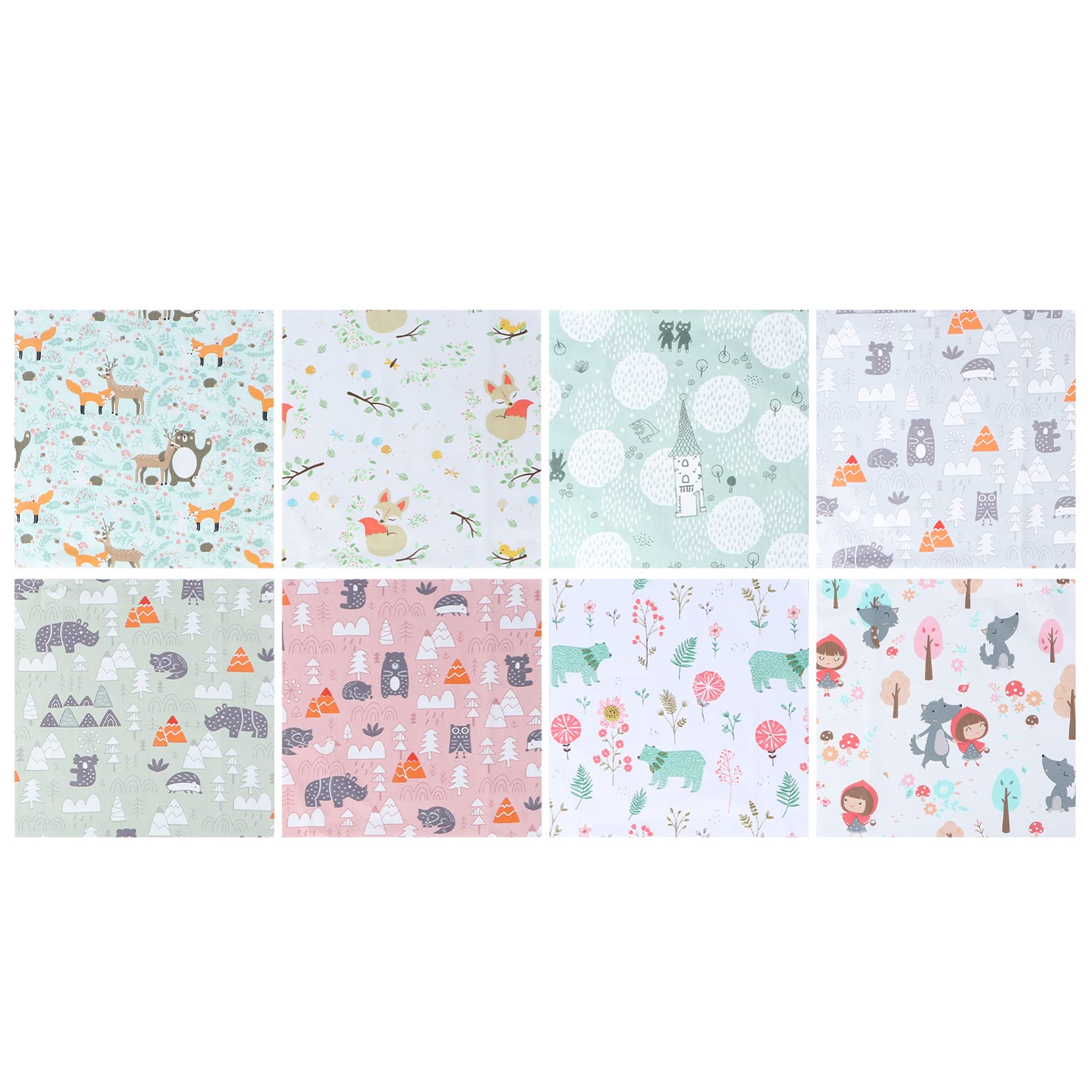 Cotton Fabric Animal Sewing Quilting Patchwork Squares Painted Printing Cloth for DIY Scrapbooking- 8Pcs 25cm X 25cm