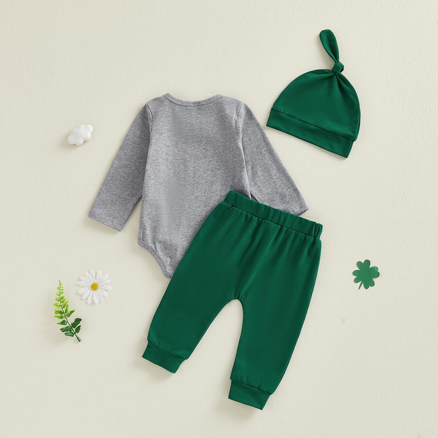 Lamuusaa Newborn Baby Boy St Patricks Day Outfit Little Lucky Charm Romper Green Long Pants Hat 3Pcs Clothes Set - Image 7