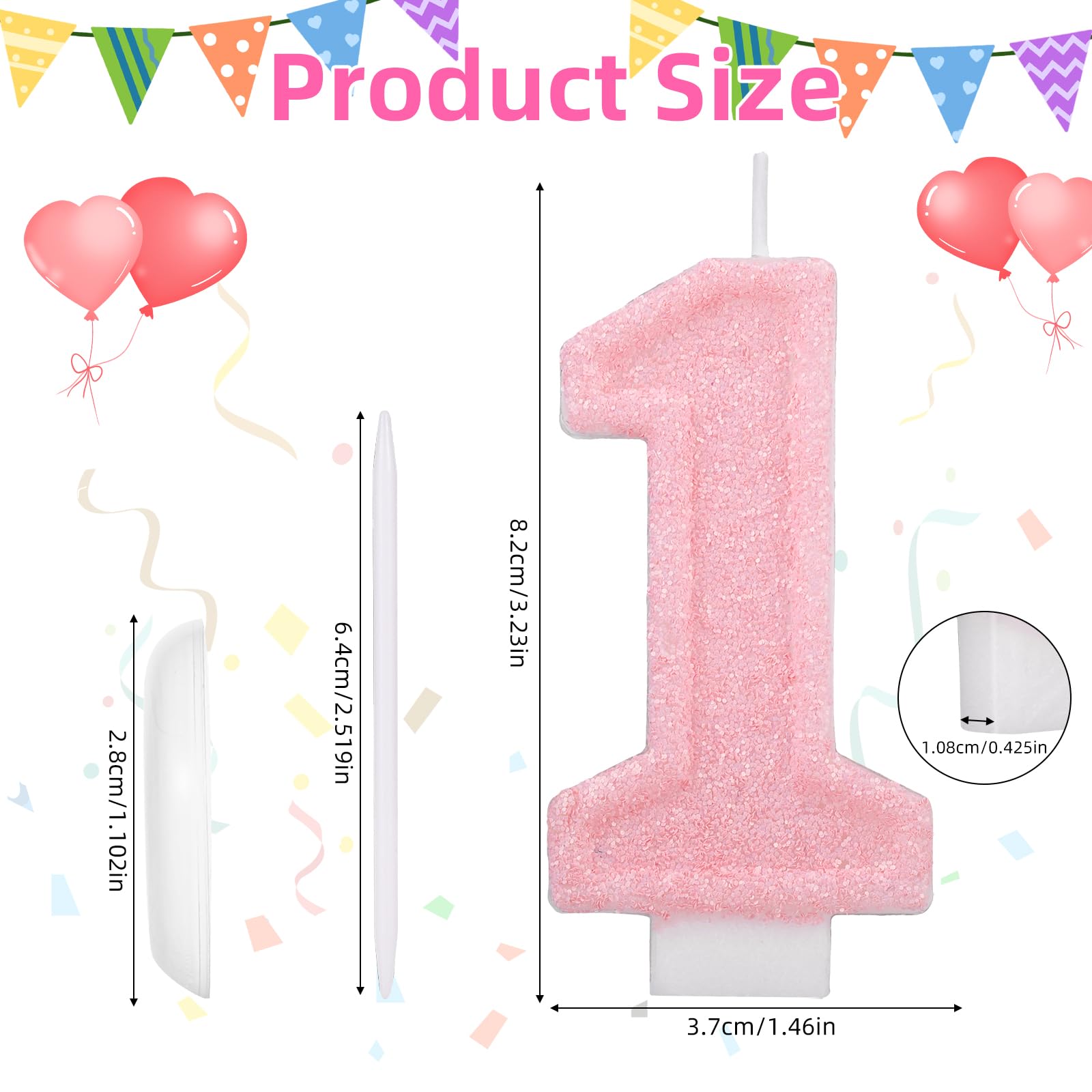 Bougie Paillettes Rose Bougie Chiffre 1 Rose - Pour Le 1er Anniv De Ta Fille ! Décoration Gâteau Enfant