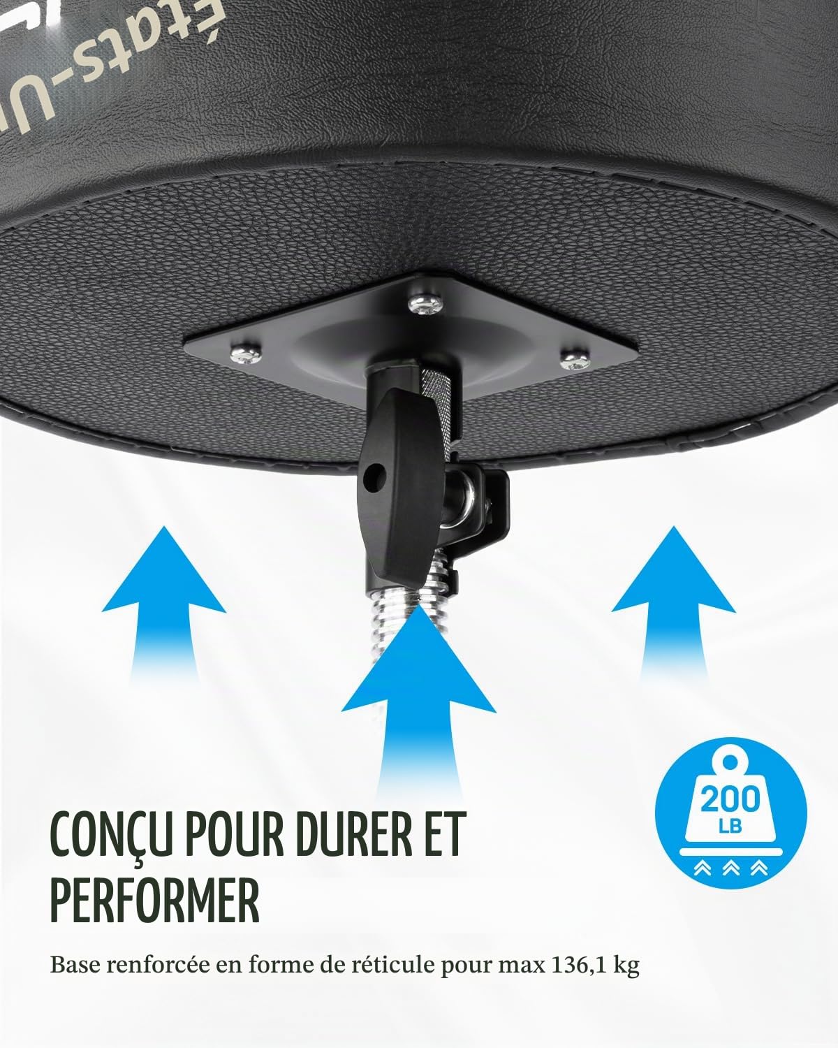 STRICH SDB-20 Siège de trône de batterie rembourré réglable en hauteur pour guitare avec baguettes 5 A