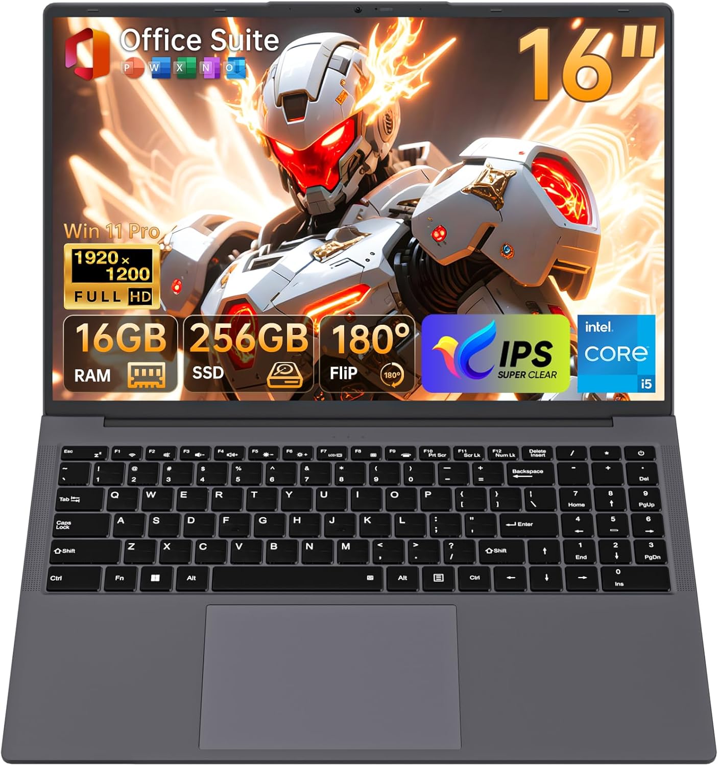 16" Laptop Computer, Core i5 Processor(up to 3.6 GHz) 16GB RAM 256GB SSD, Win 11 Pro Office Suite 1920x1200 FHD 16:10 IPS Display Notebook 2.4G&5G WiFi 5 BT5.0 RJ45 HDMI USB3.0 Backlit Keyboard