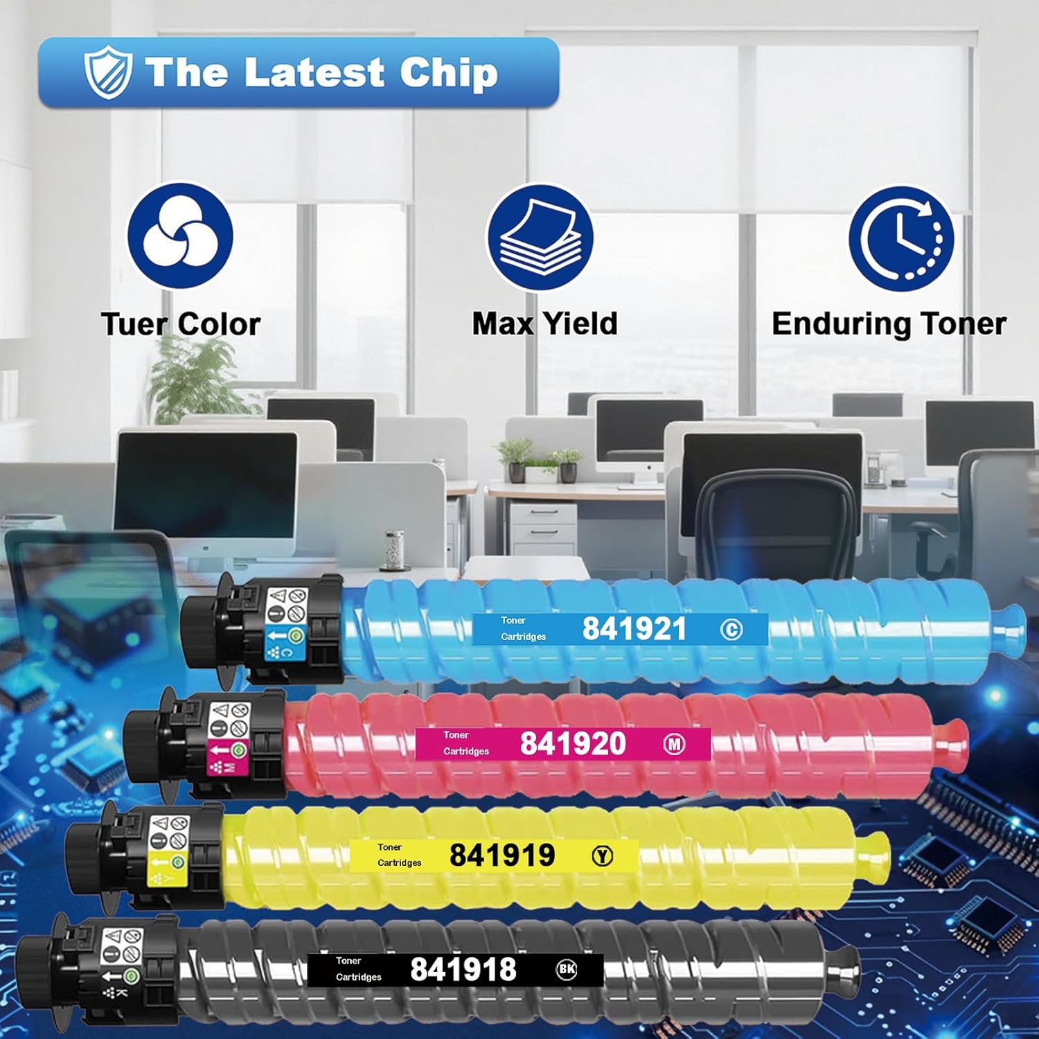 MP C2503 MP C2504 MP C2003 Toner Cartridge 4 Pack High Yield Replacement for 841918 841919 841920 841921 Compatible with Ricoh MP C2003SP C2004 C2011SP C2503SP C2504 Printer (B/C/M/Y Color)