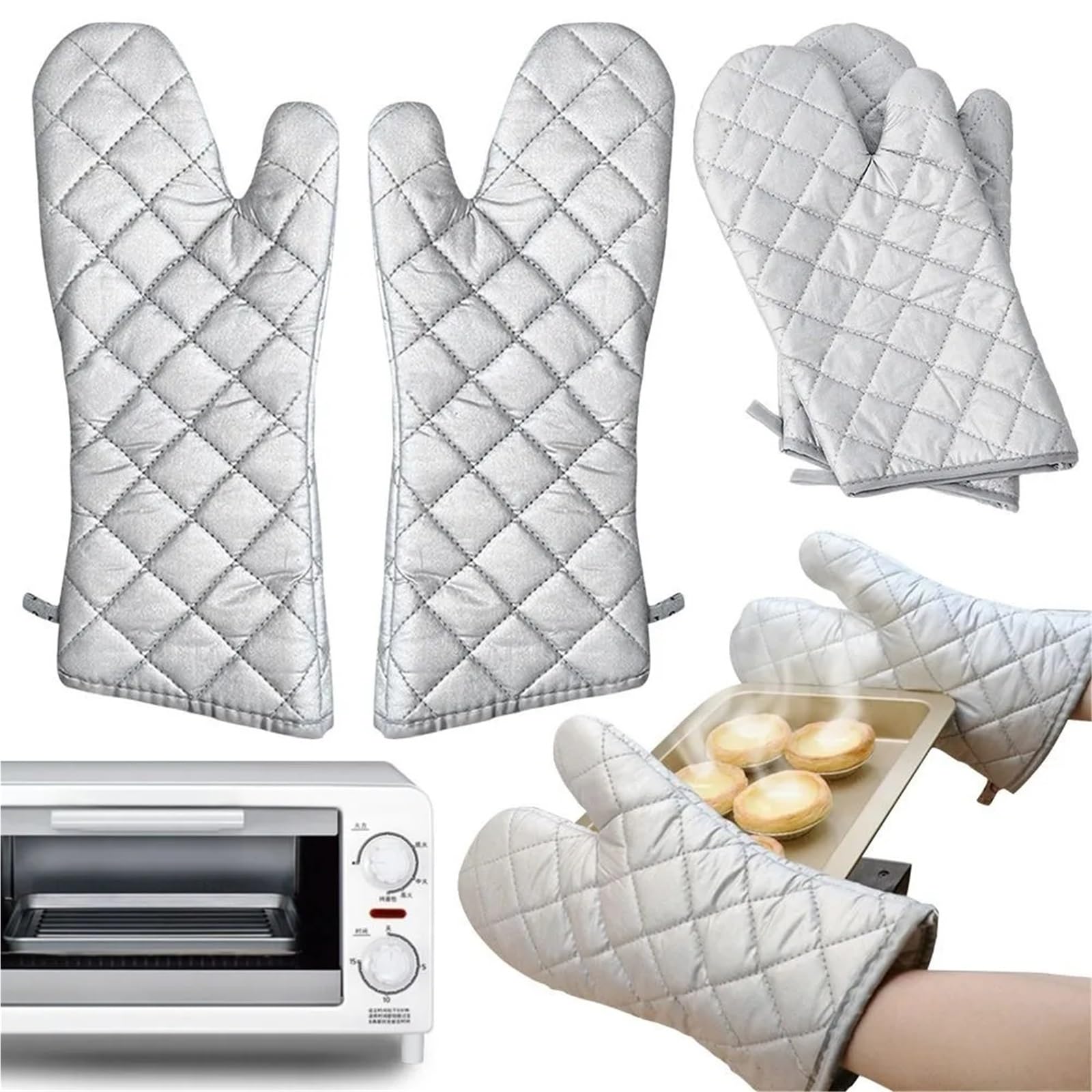 MRKU Guantes para Hornear, Guantes de Cocina con Silicona Antideslizante, Estampados de algodón, Herramientas Profesionales para Asar a la Parrilla.