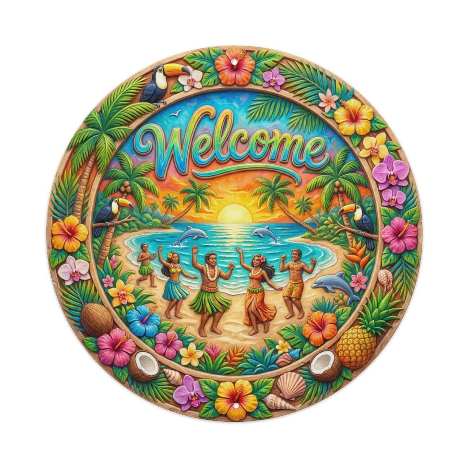 Metal Tin Sign Tropical Bliss Welcome Paradise Joy