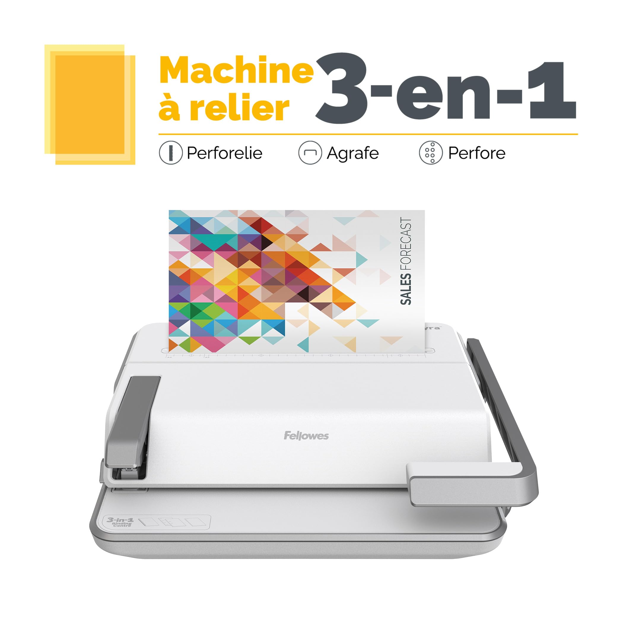 Fellowes Lyra Machine à relier 3-en-1 avec tiroir, perfore 20 feuilles A4/A5, relieuse manuelle à anneaux plastique, jusqu'à 300 feuilles