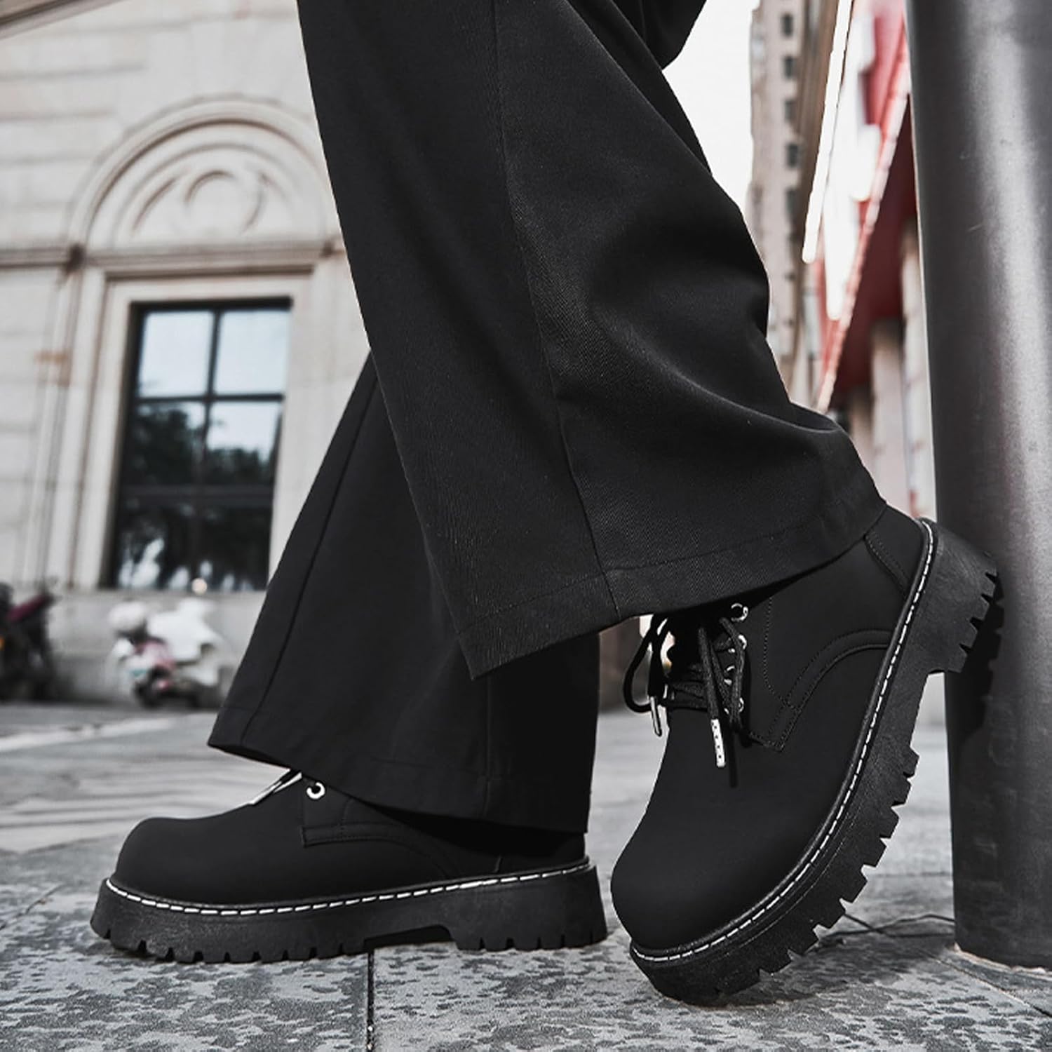 Men's Classic Leather Lace Up Chunky Platform Oxfords Comfortable Round Toe Non-Slip Lug Sole Business Office Dress Derby Shoes Daily Breathable Walking Casuals - Image 7