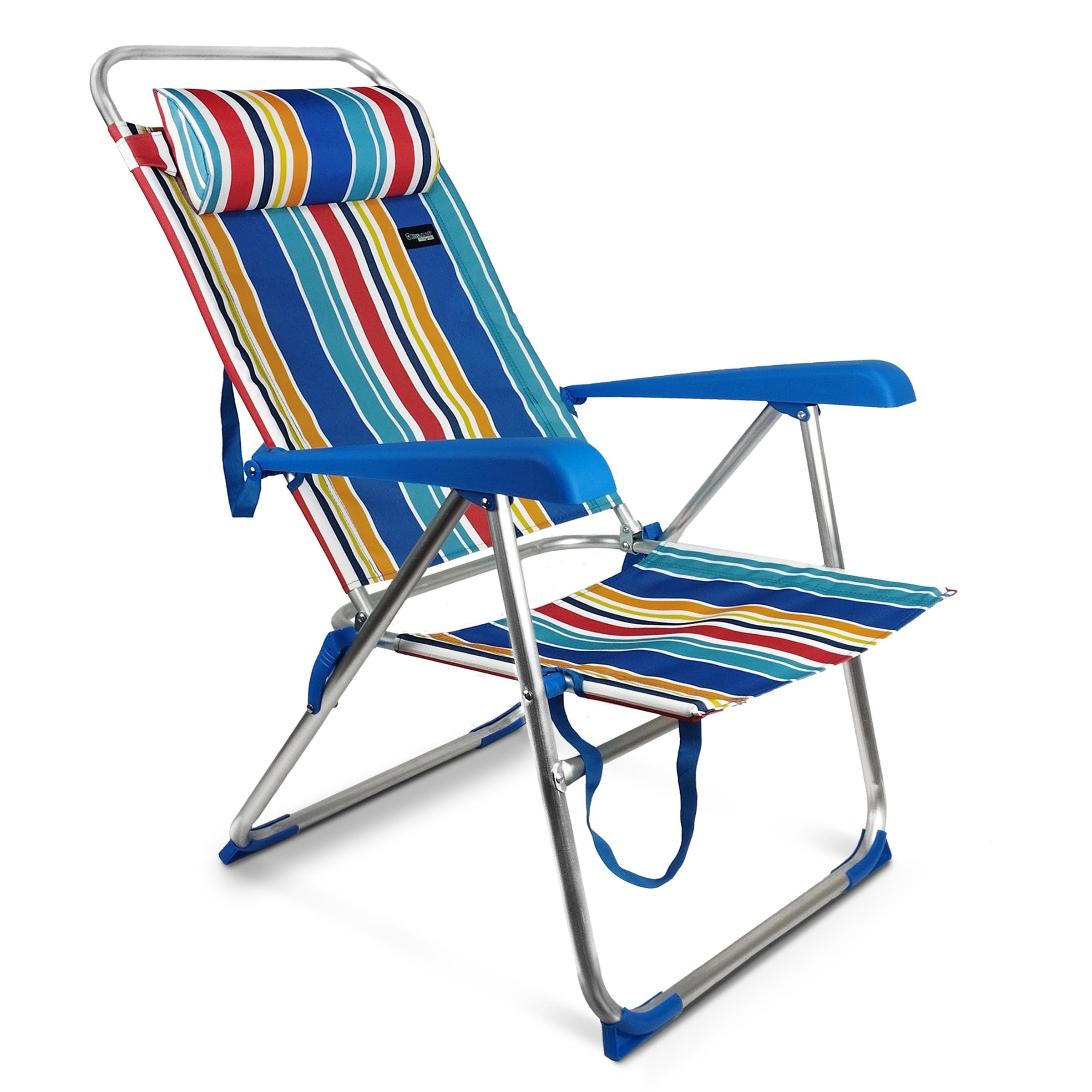 TIENDA EURASIA - Silla Playa Plegable con Cojín | 3 Posiciones | Asas de Tansporte | Estructura de Aluminio Ligera y Textileno | Tela Estampada de Rayas | 60 x 60 x 180 cm