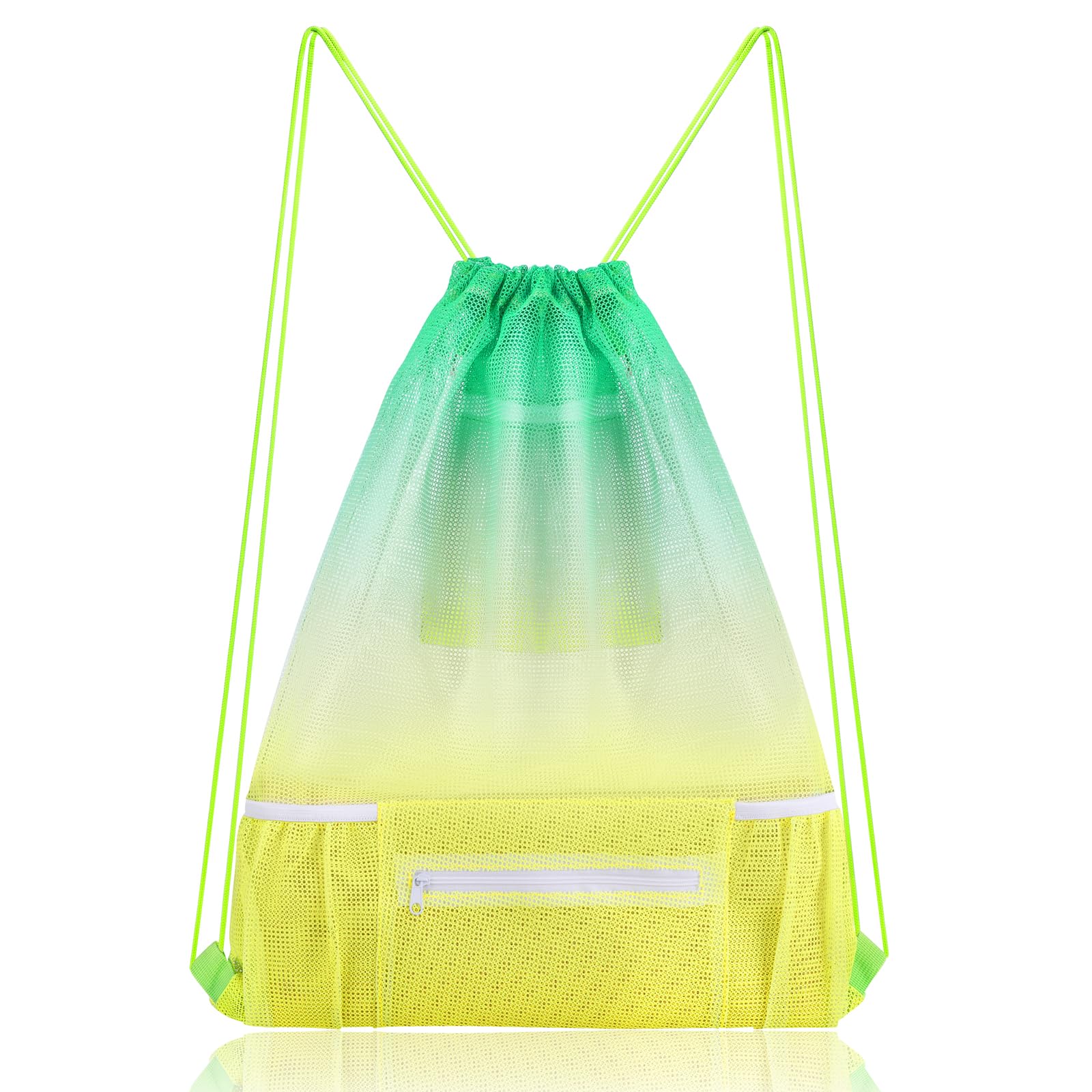 Mesh Drawstring Backpack Bag Beach Bag with Zipper Pocket, Gym Backpack for Swimming Gear Clothes Gym Storage Bag for Adult Kids