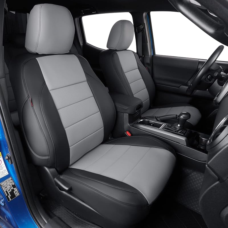 Capas de Banco sob Medida coverdream para Toyota Tacoma 2005 a 2011 Cabine Dupla ou Crew Cab, bancos TRD Sport, Couro Sintético Preto/Cinza, Kit Completo