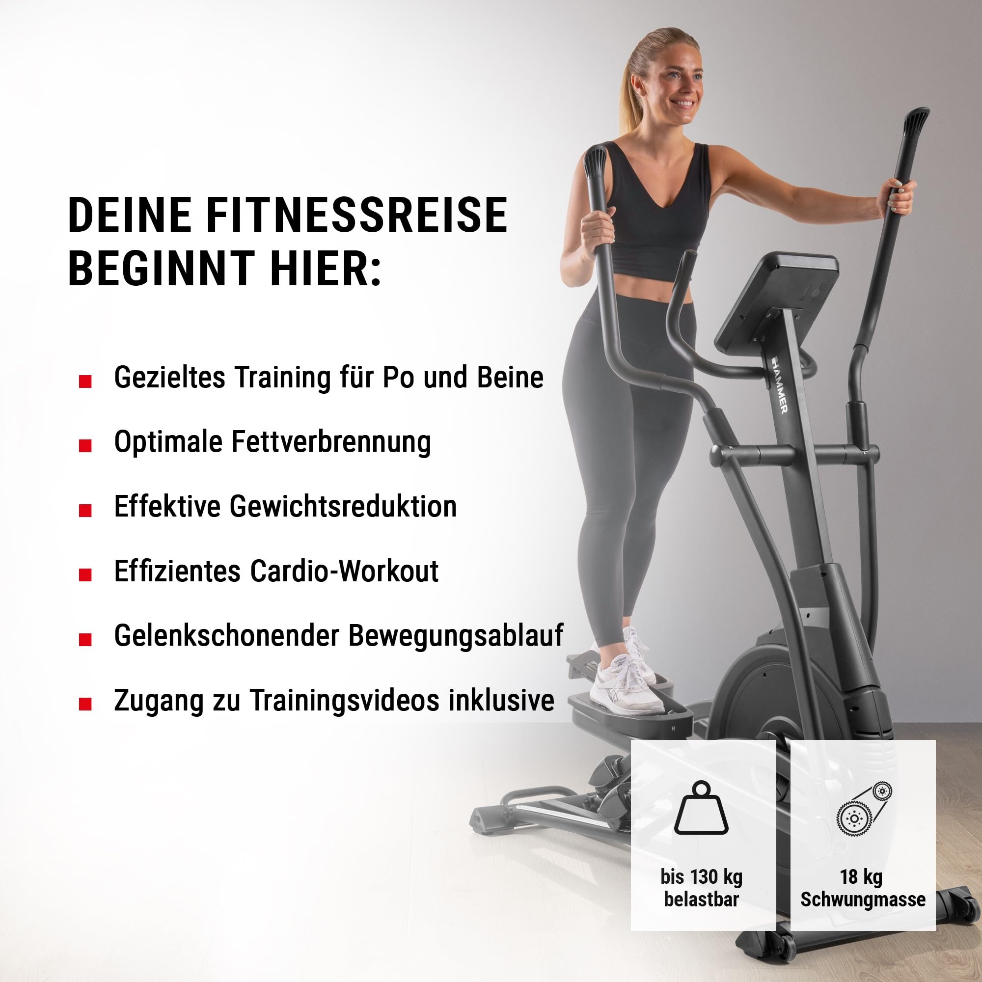 Hammer Crosstrainer Ellipsentrainer SpeedMotion II, 3-fache Steigung, 24 Programme, 18 kg Schwungmasse, Kinomap & Zwift