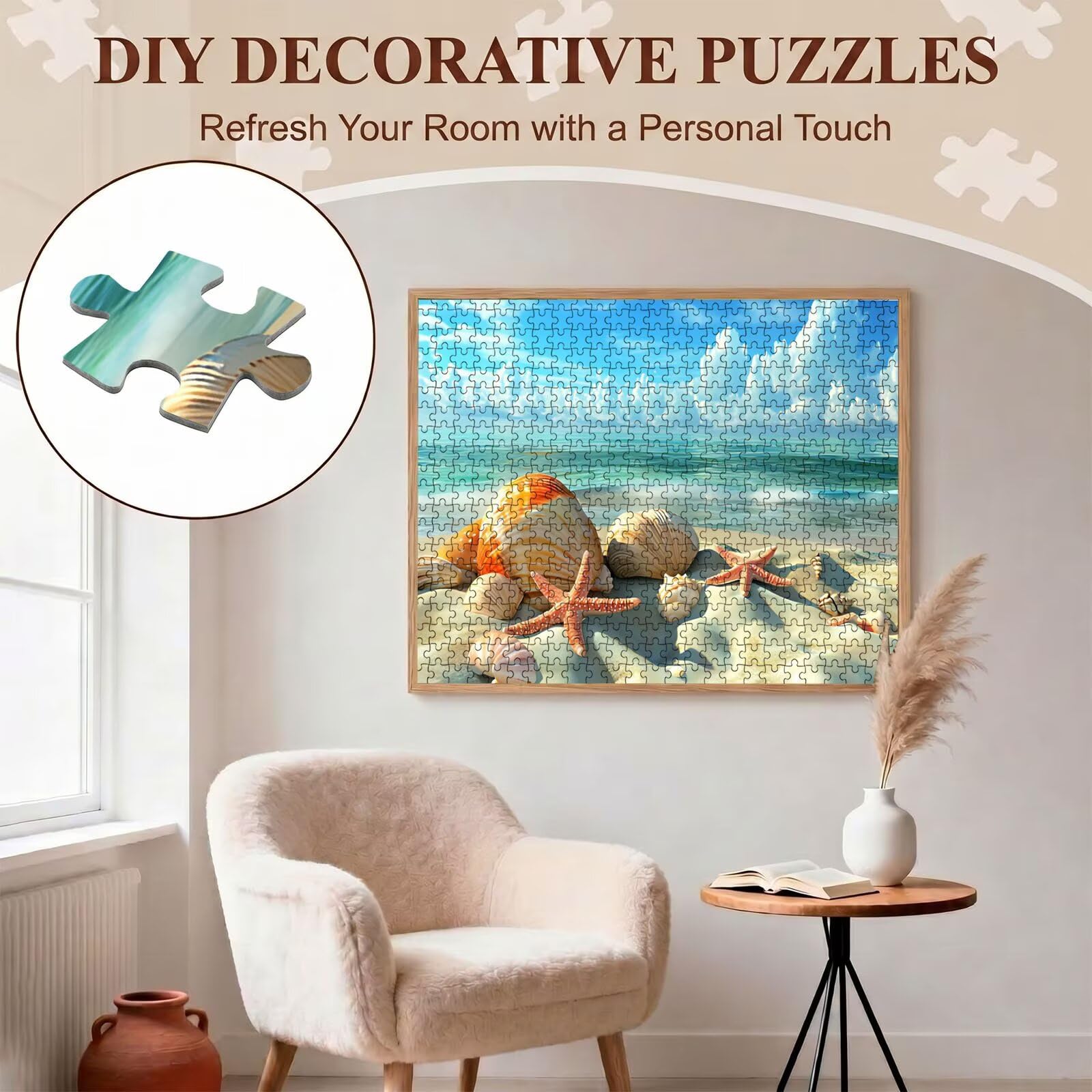 playa caparazón Puzzle de 1500 Piezas, Juego de Mesa Familiar de Madera - Rompecabezas Adultos para Toda La Familia, Rompecabezas Educativo DIY y Antiestrés - Con mapa de referencia, 87 x 57 cm f0-868