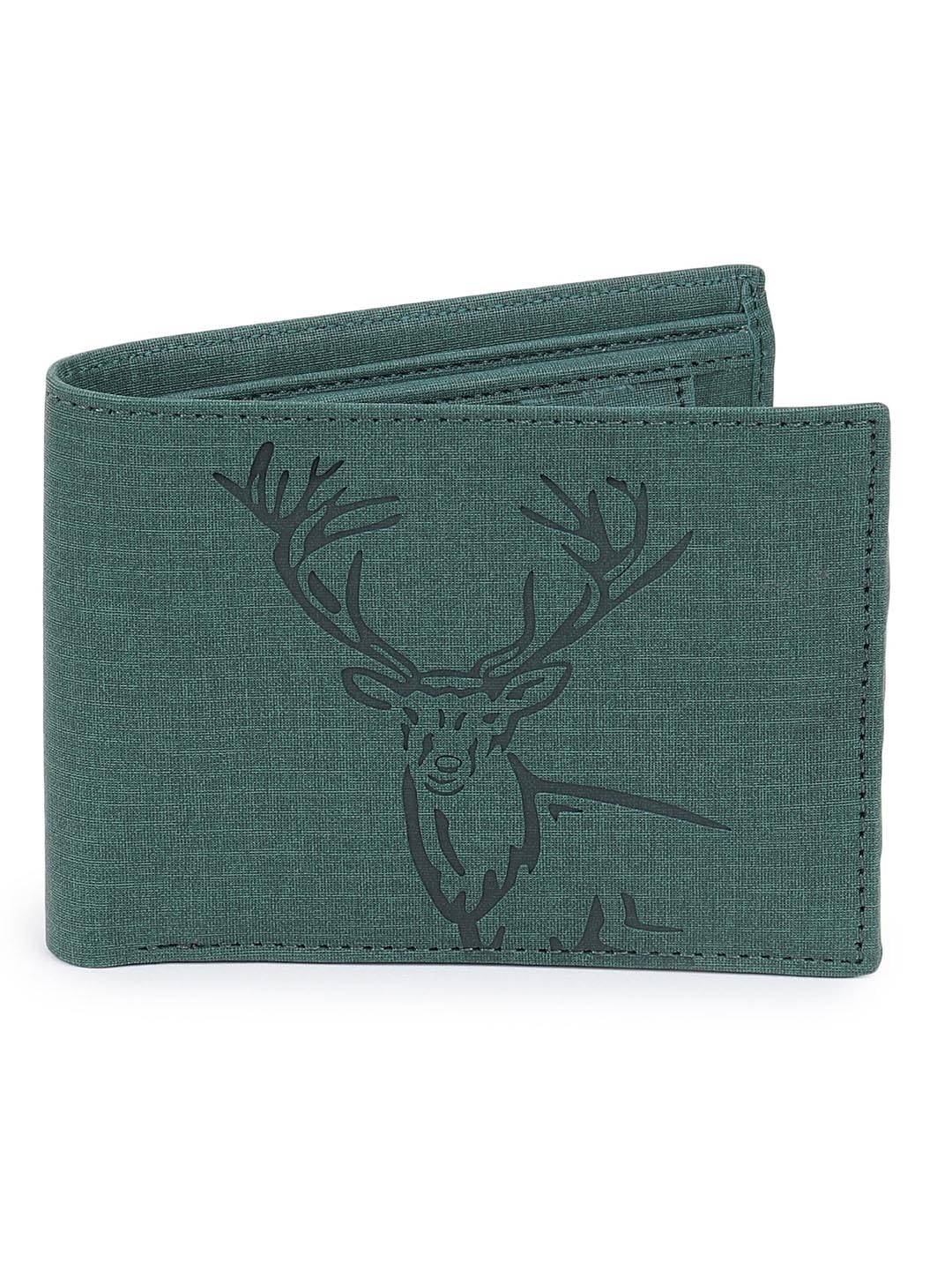 SAMTROH Vegan Leather Wallet for Men | Vintage Printed | Premium Vegan Leather Craftsmanship | 3 Card Slots I 2 Cash Compartments & Secret Slots | 1 CoinPocket (Deer, Green)