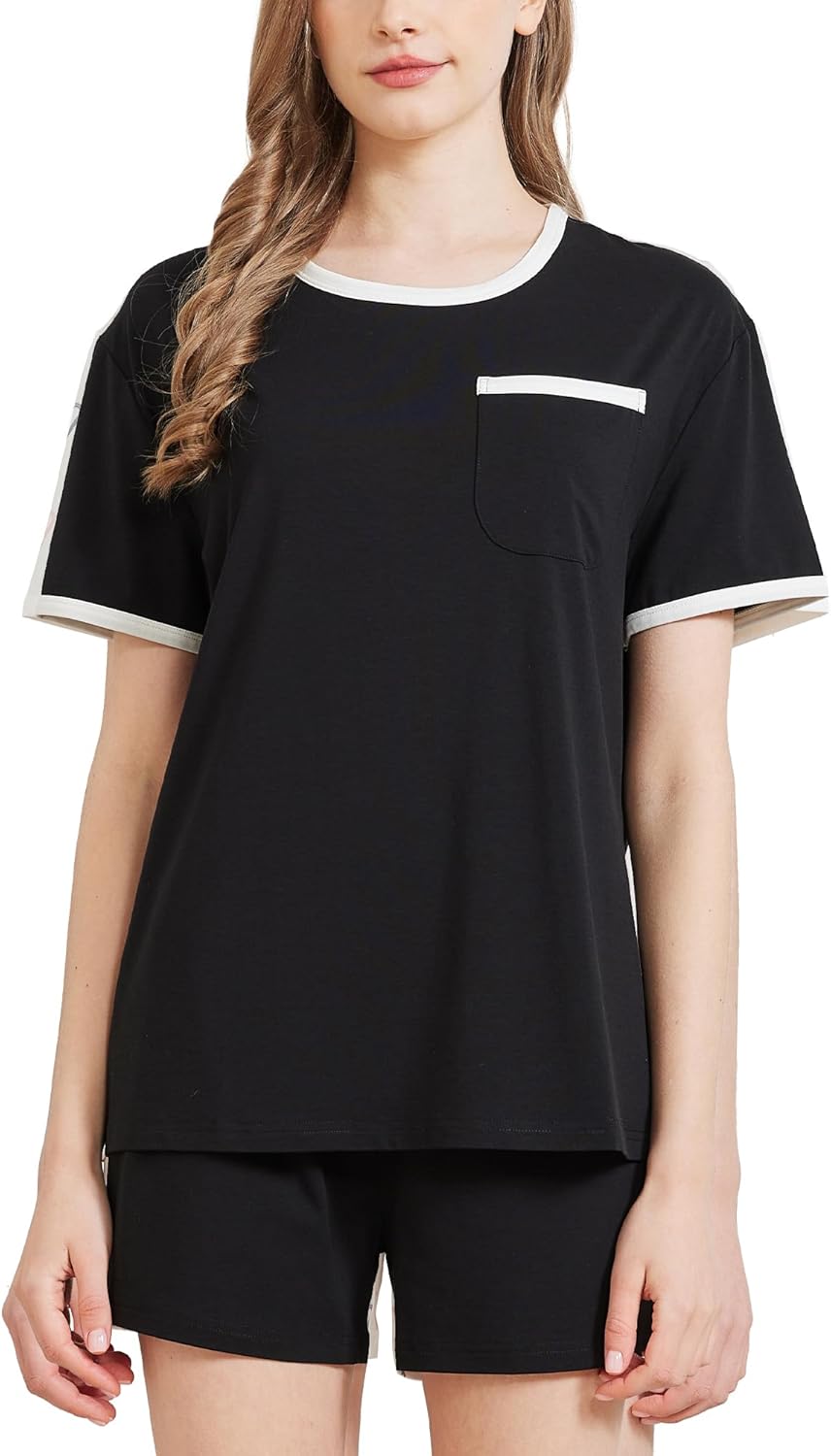 netdraw Women's Ultra Soft Bamboo Viscose Pajama Sets Short Sleeve Sleepwear Comfy 2 Piece Casual Lounge Set