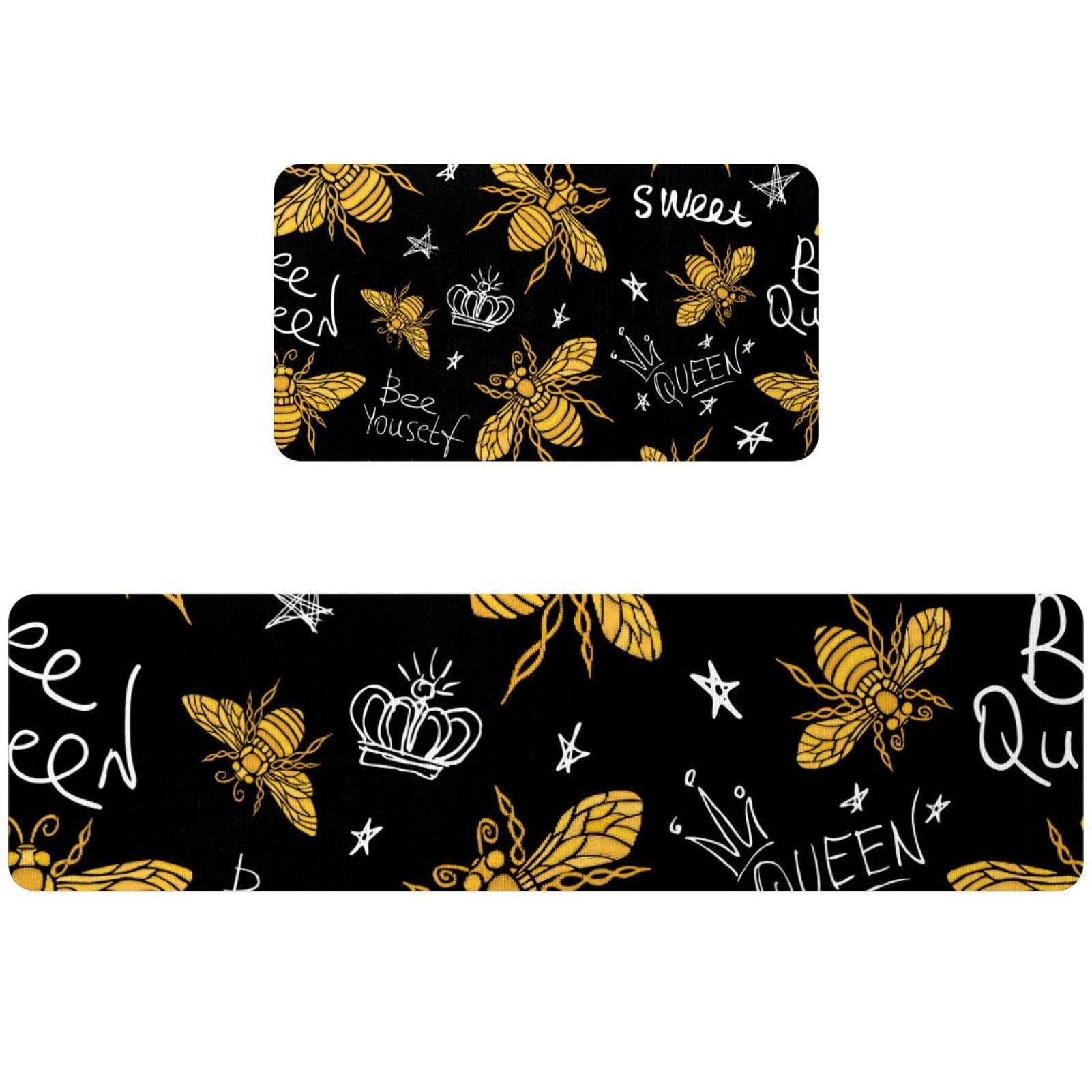 Tapis de cuisine pour couloir et buanderie décor abeille dorée élégant