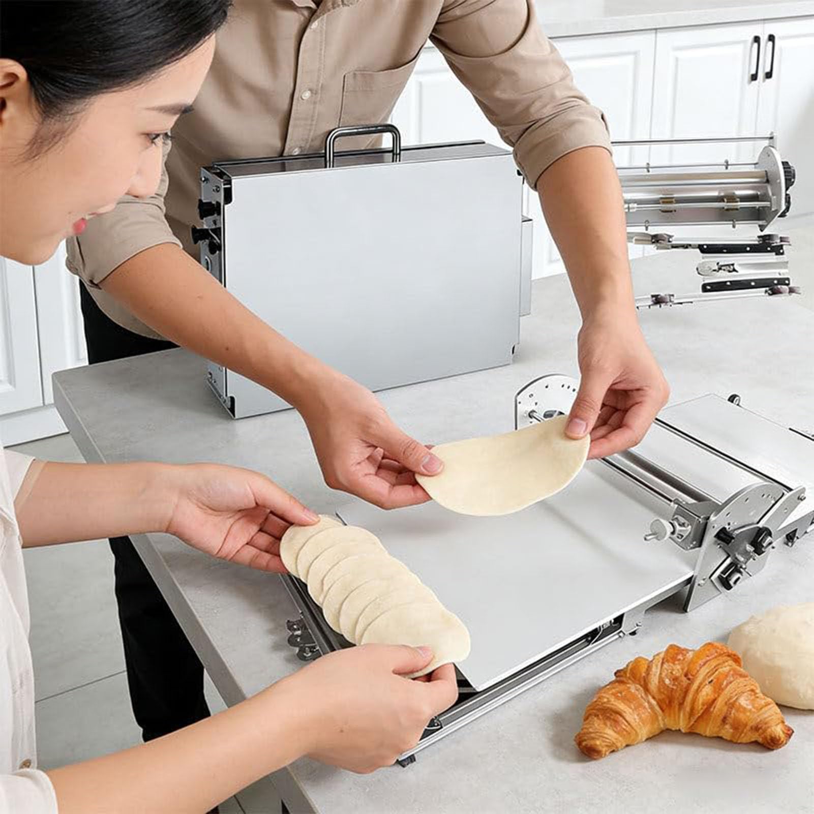 Macchina per Pasta Sfoglia Elettrica, Sfogliatrice Pasticceria Elettrico Pieghevole, Spessore Regolabile 2-30mm, Sfogliatrice per Commerciale e Domestico