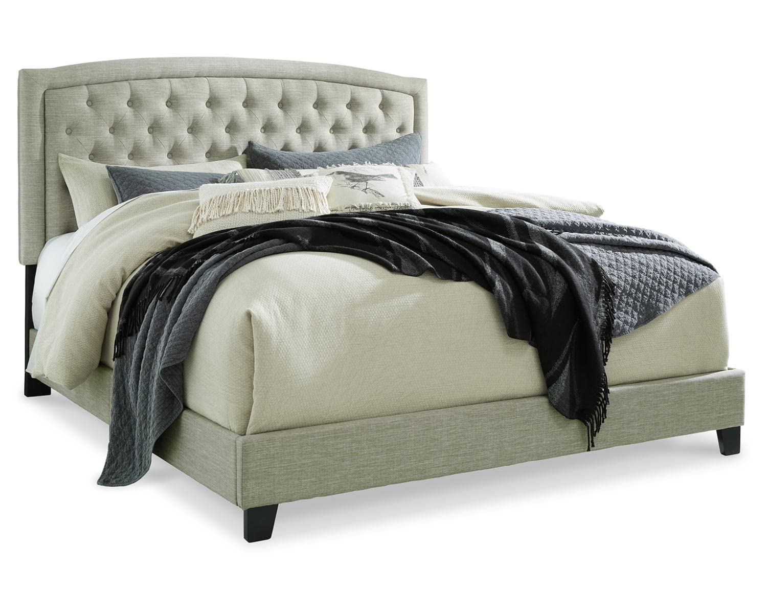 Signature Design by Ashley Jerary Farmhouse Button-Tufted Upholstered Platform Bed, Queen, Light Gray